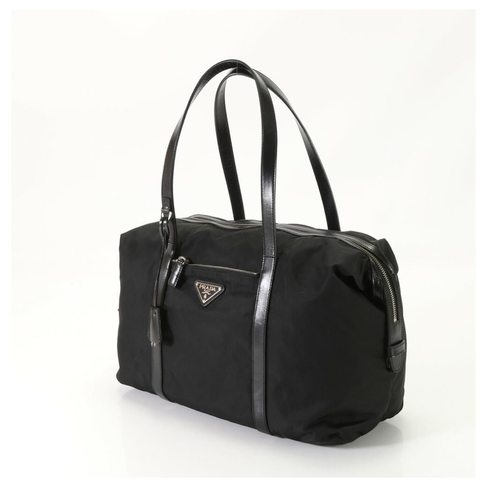 Prada Tessuto Nylon Leather Boston Shoulder Bag Black ref.1547173