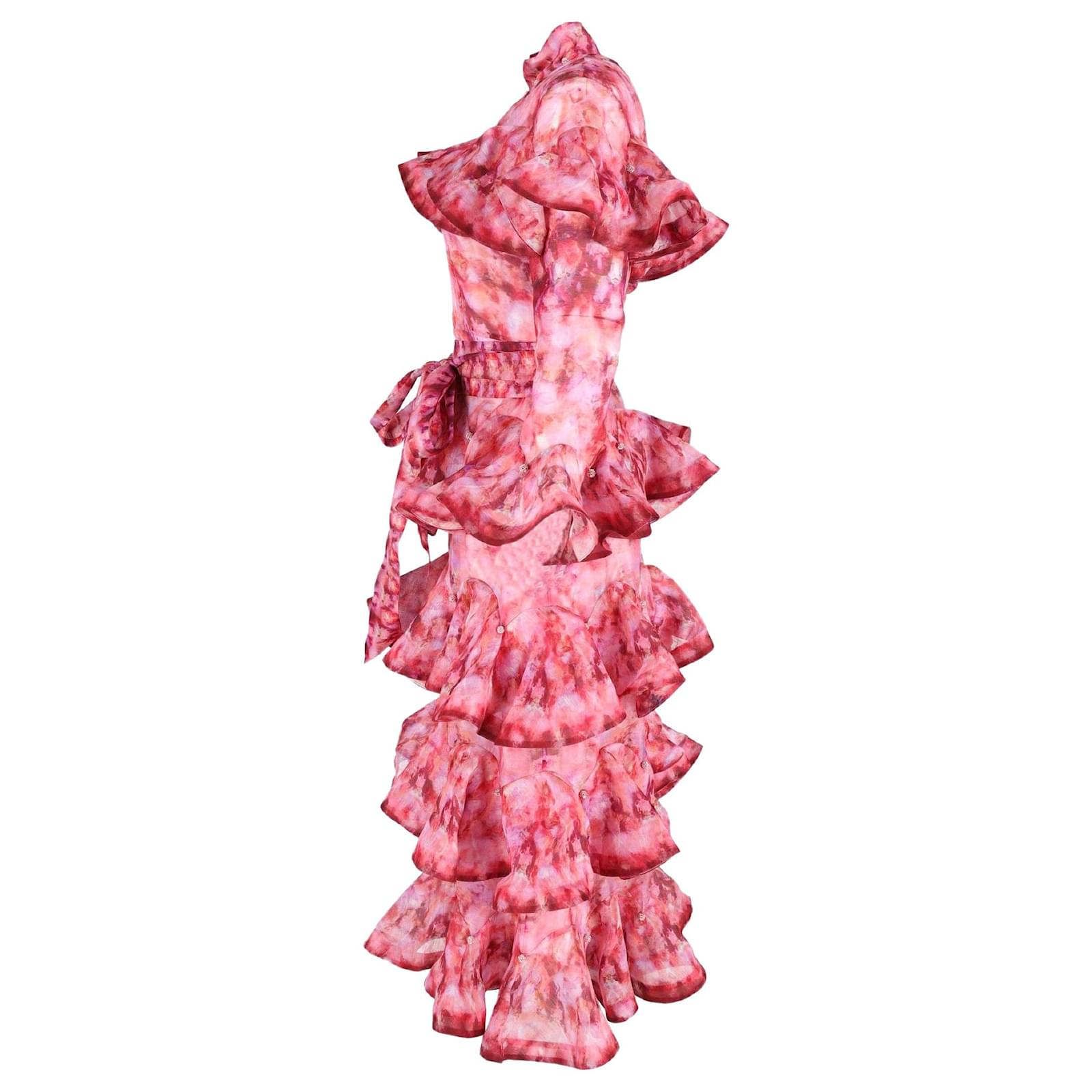 Robe Midi Frill Kaleidoscope Zimmermann en Lin Rose (Vendu) - Joli Closet Robe Midi Frill Kaleidoscope Zimmermann en Lin Rose (Vendu) - Joli Closet