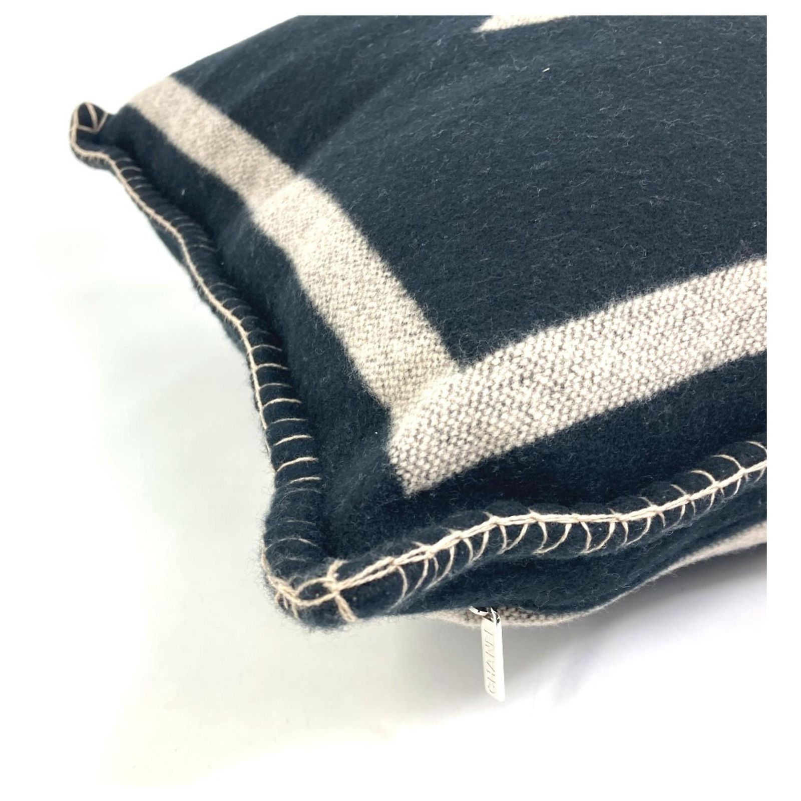 Chanel Coco Mark CC Pillow Cushion Brown Black Cashmere Wool ref