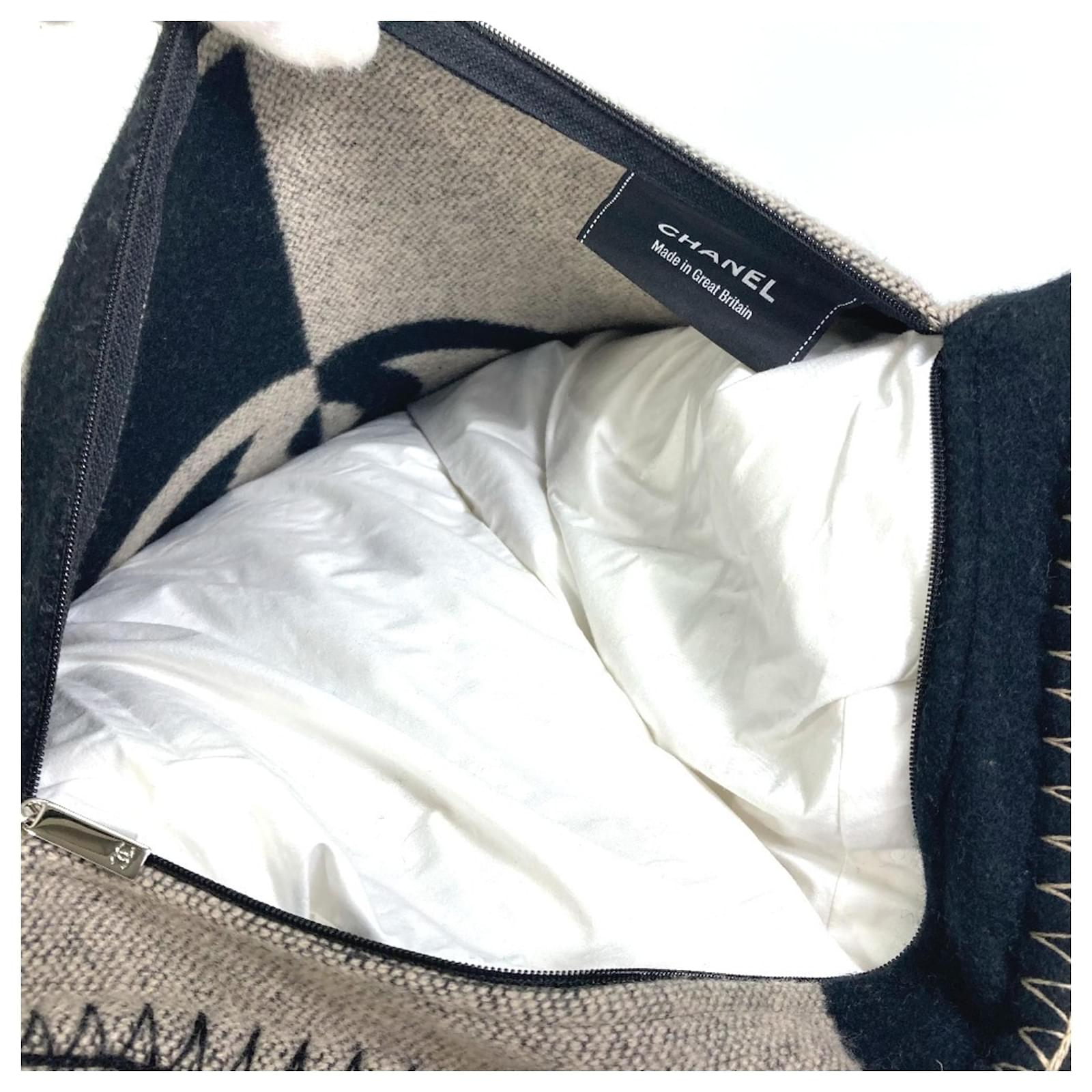 Chanel Coco Mark CC Pillow Cushion Brown Black Cashmere Wool ref