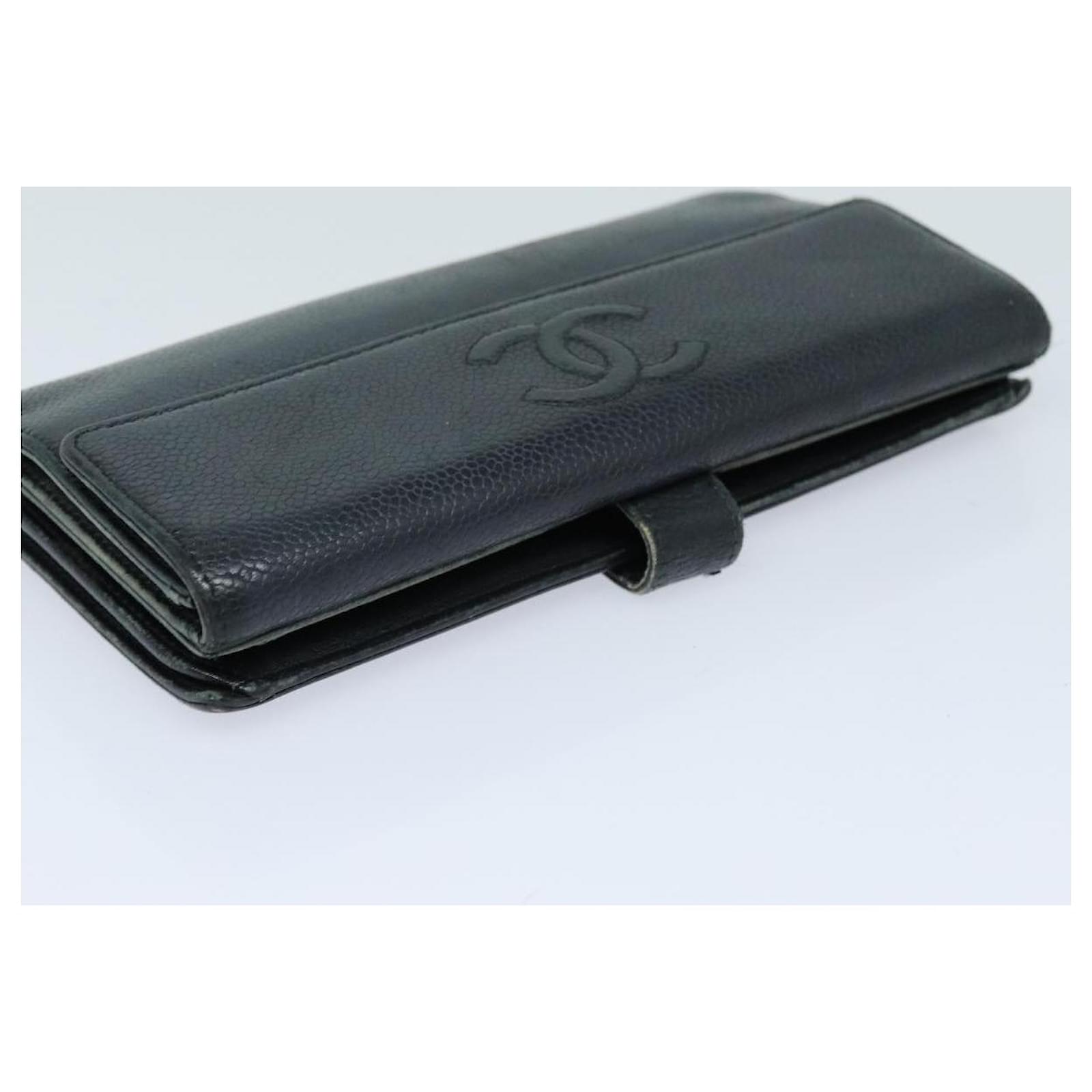 CHANEL COCO Mark Wallet Caviar Skin Black CC Auth bs16186 ref