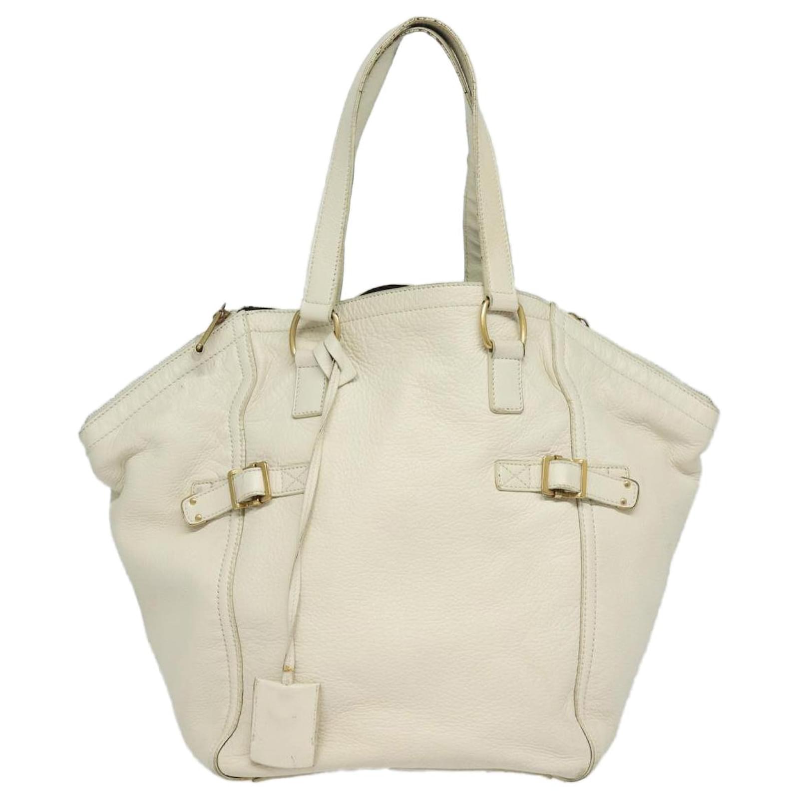 SAINT LAURENT Downtown Tote Bag Leather White 172460 Auth