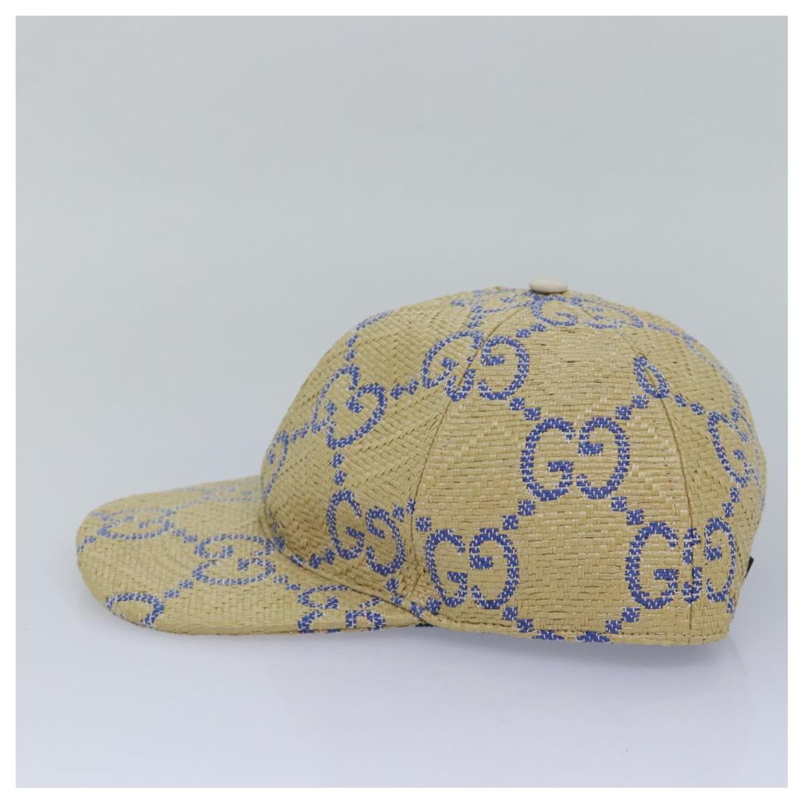 GUCCI Cap GG Canvas Raffia L size Beige 701713 Auth am6474 