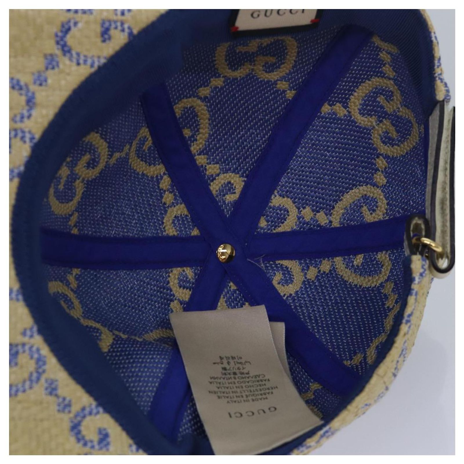GUCCI Cap GG Canvas Raffia L size Beige 701713 Auth am6474  display picture 1