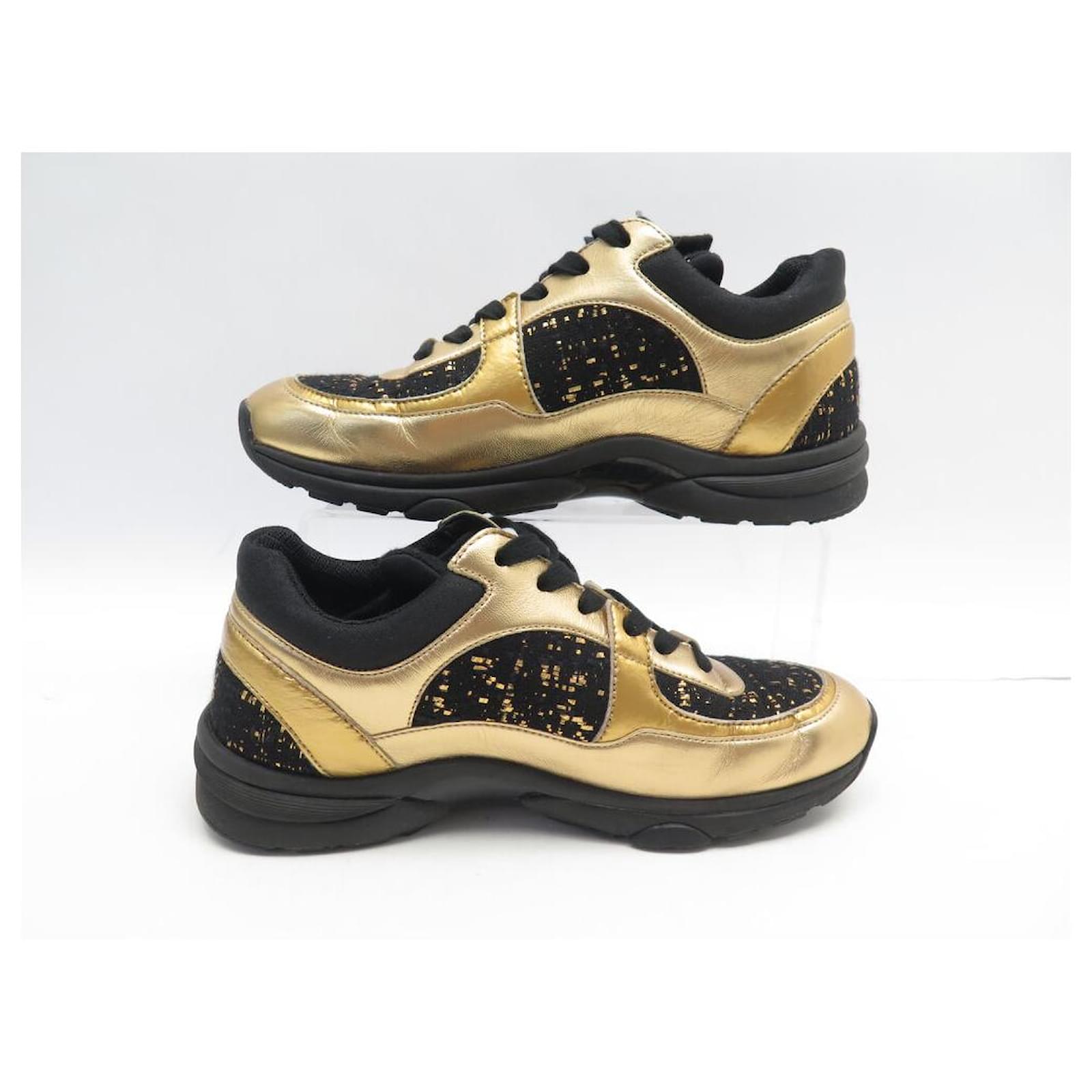 Black and gold chanel sneakers online