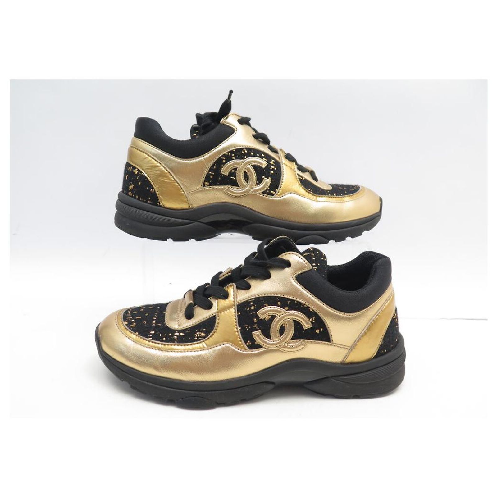 NEW CHANEL G34360 TENNIS TRAINER CC TWEED SNEAKERS SIZE 36.5 ref