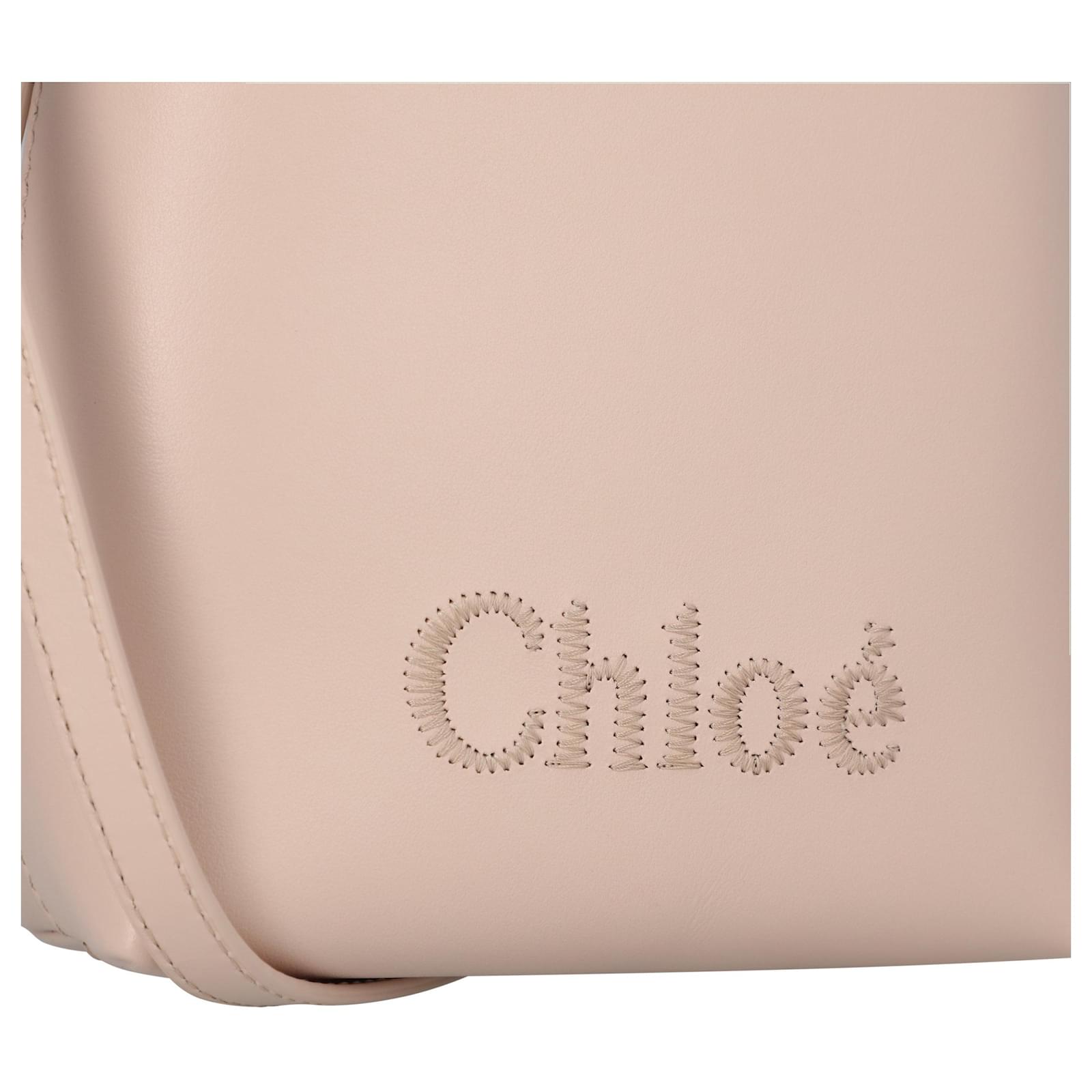 Chloé Sense Micro Tote Bag In Soft Leather Beige Brown Pony