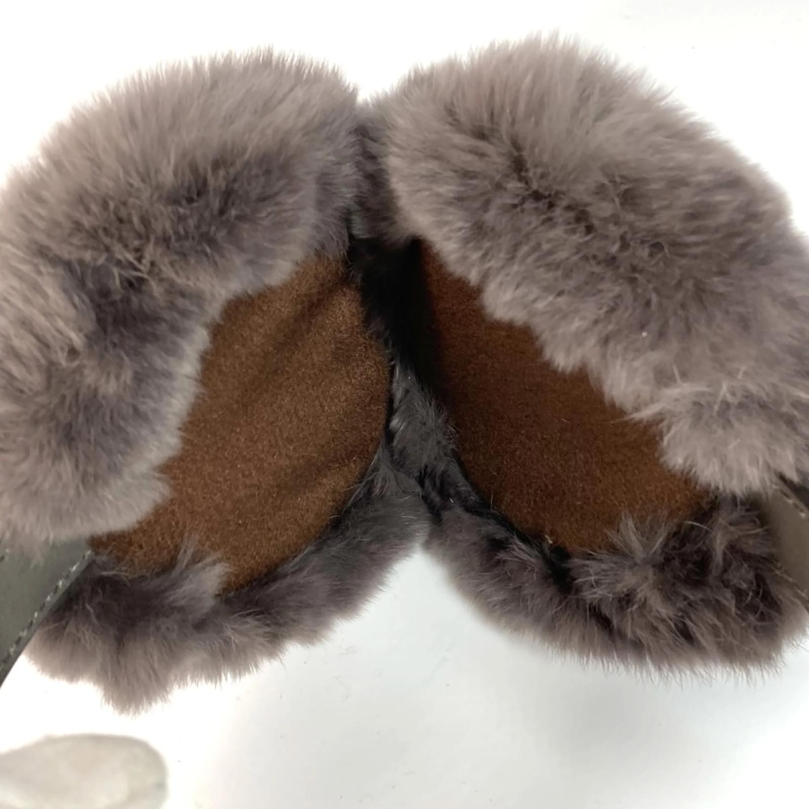 Gucci 245929 Guccissima Gray Ear Warmers Brown Leather ref