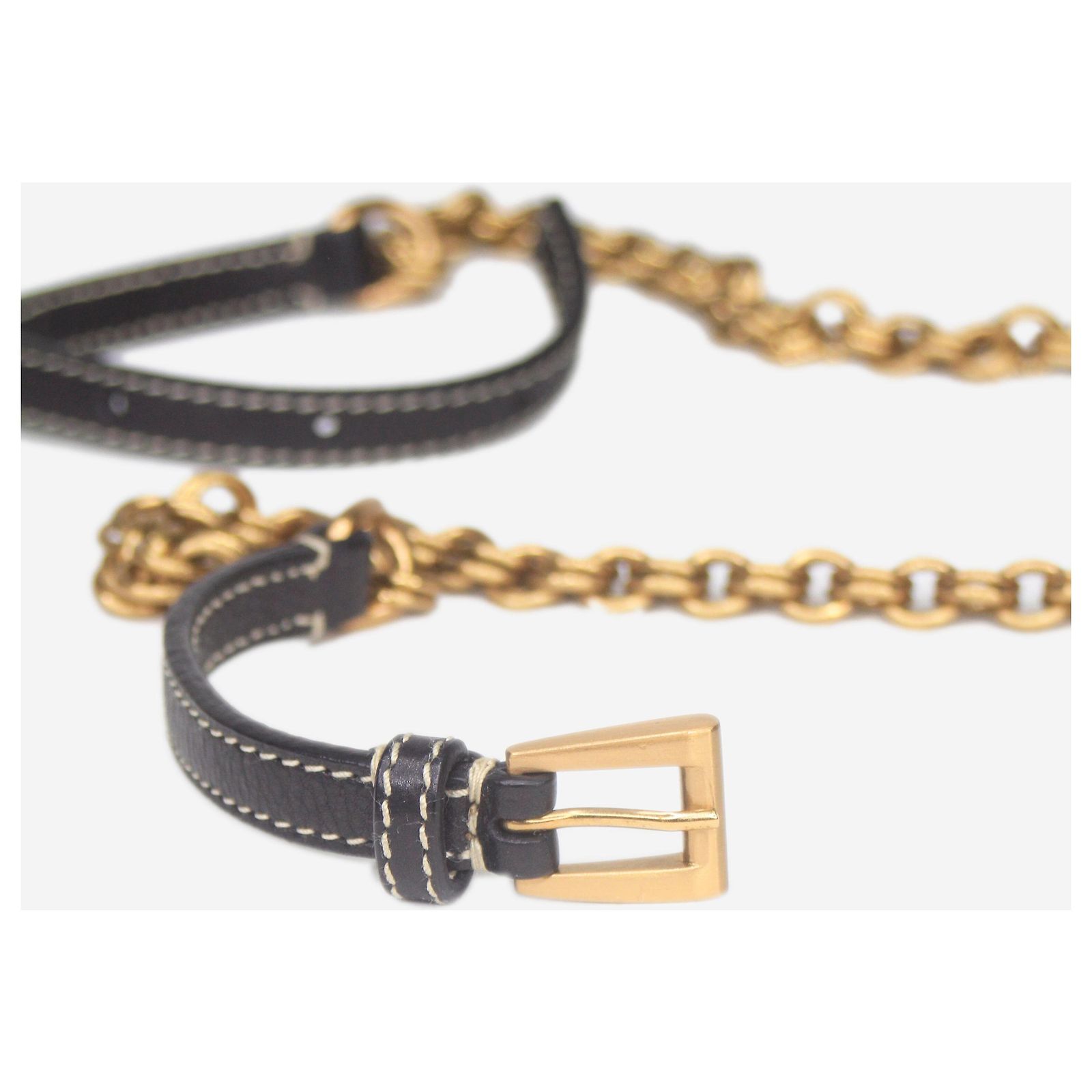 Prada Gold Chain & Black Leather Logo Buckle Belt Black Leather belt | PRADA - United States main image 3