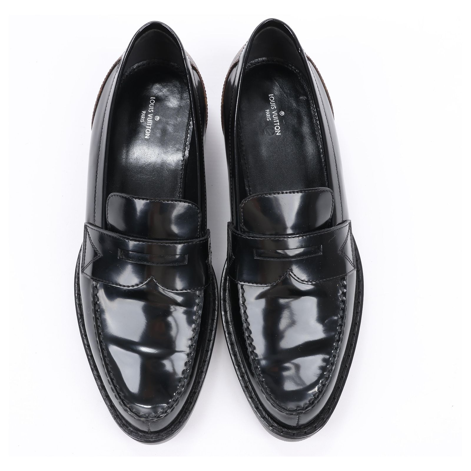 Louis Vuitton Black Patent Leather Penny Loafers with Branded Strap Louis Vuitton Black Leather Saint Germain Loafers Size 8 US  main image 3