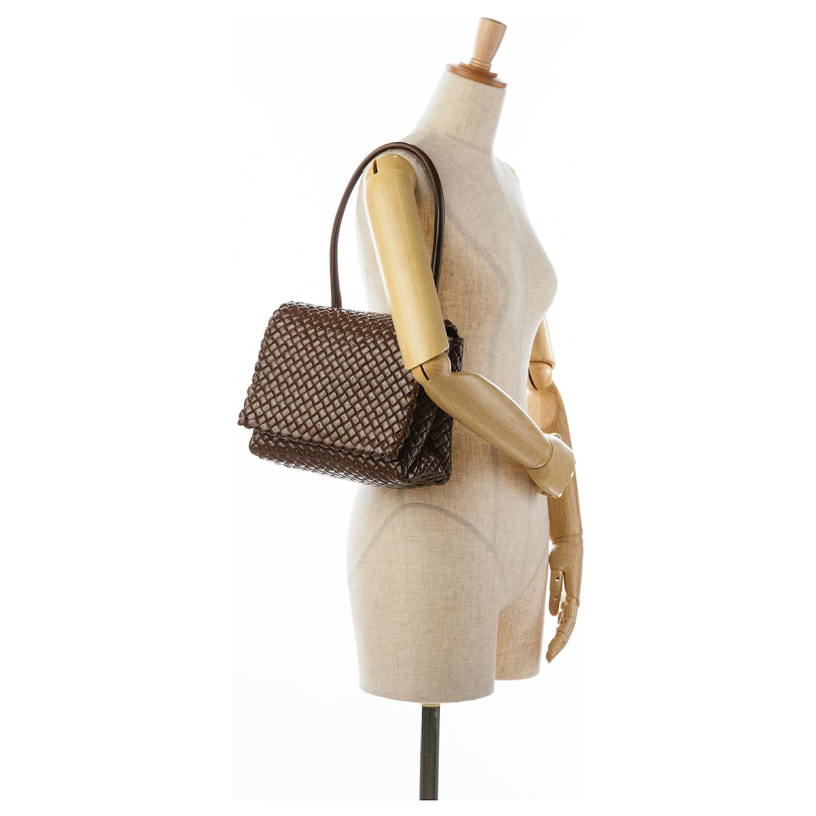 関税負担なし☆BOTTEGA VENETA Intrecciato エスパドリーユ Brown Bottega Veneta Intrecciato Patent Patti Shoulder Bag