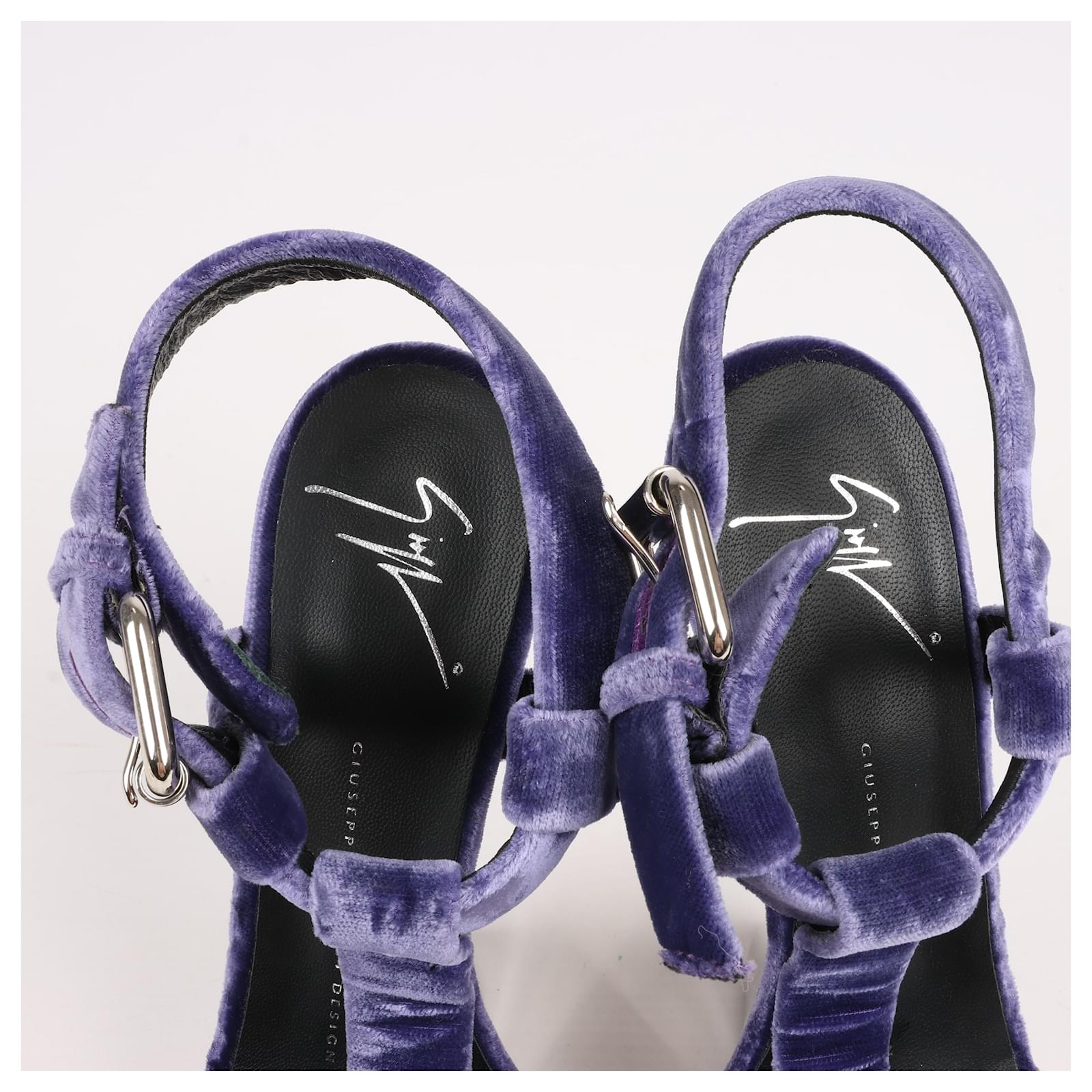 Giuseppe Zanotti Veronica Silver Metallic and Purple Suede Sandals