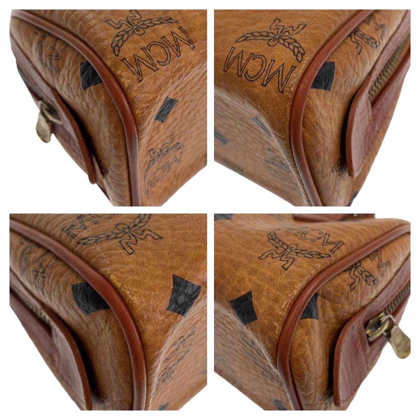 MCM Visetos Brown Mini Boston 2Way Bag