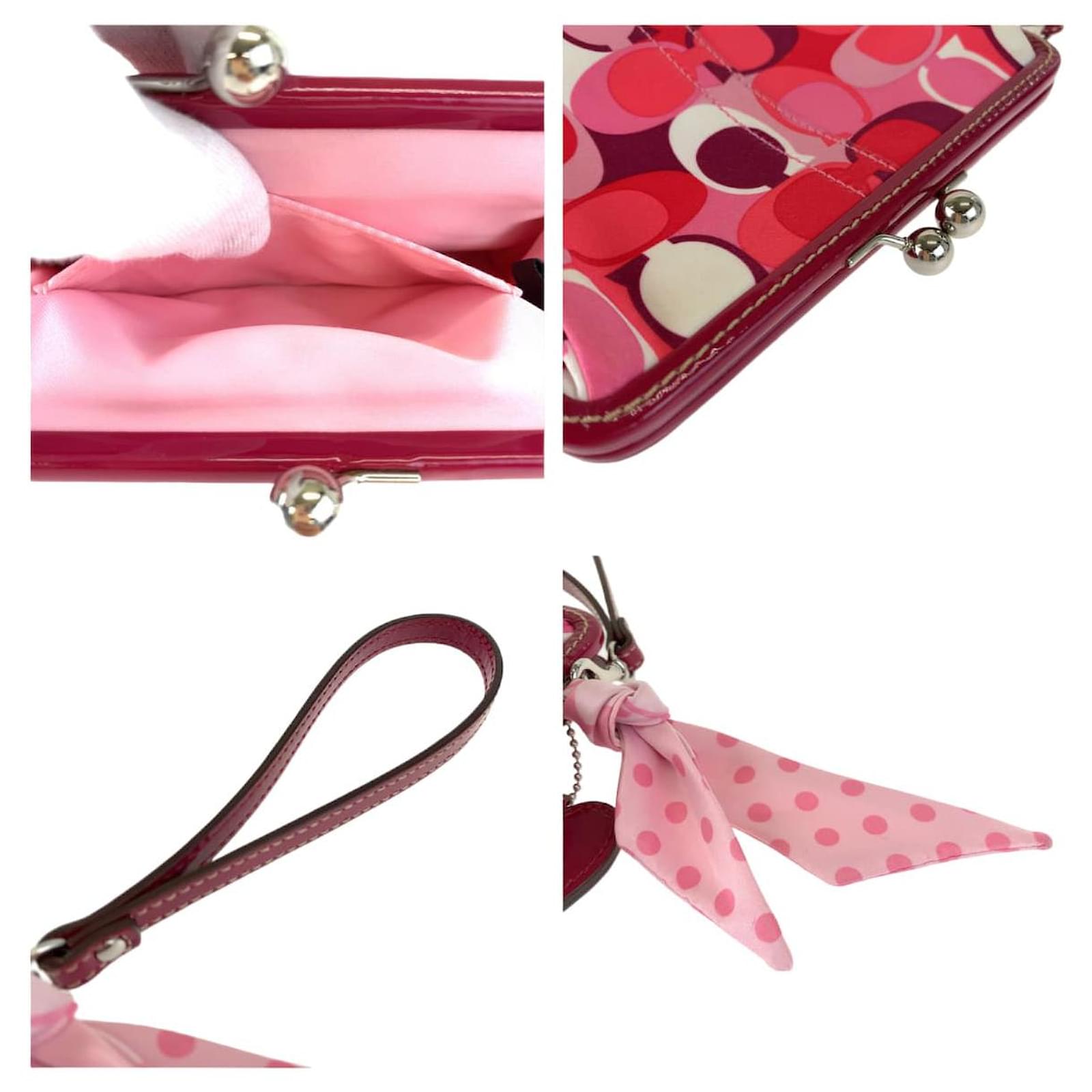 Coach Satin Signature Accessory Pouch Makeup Bag Pink Cloth ref