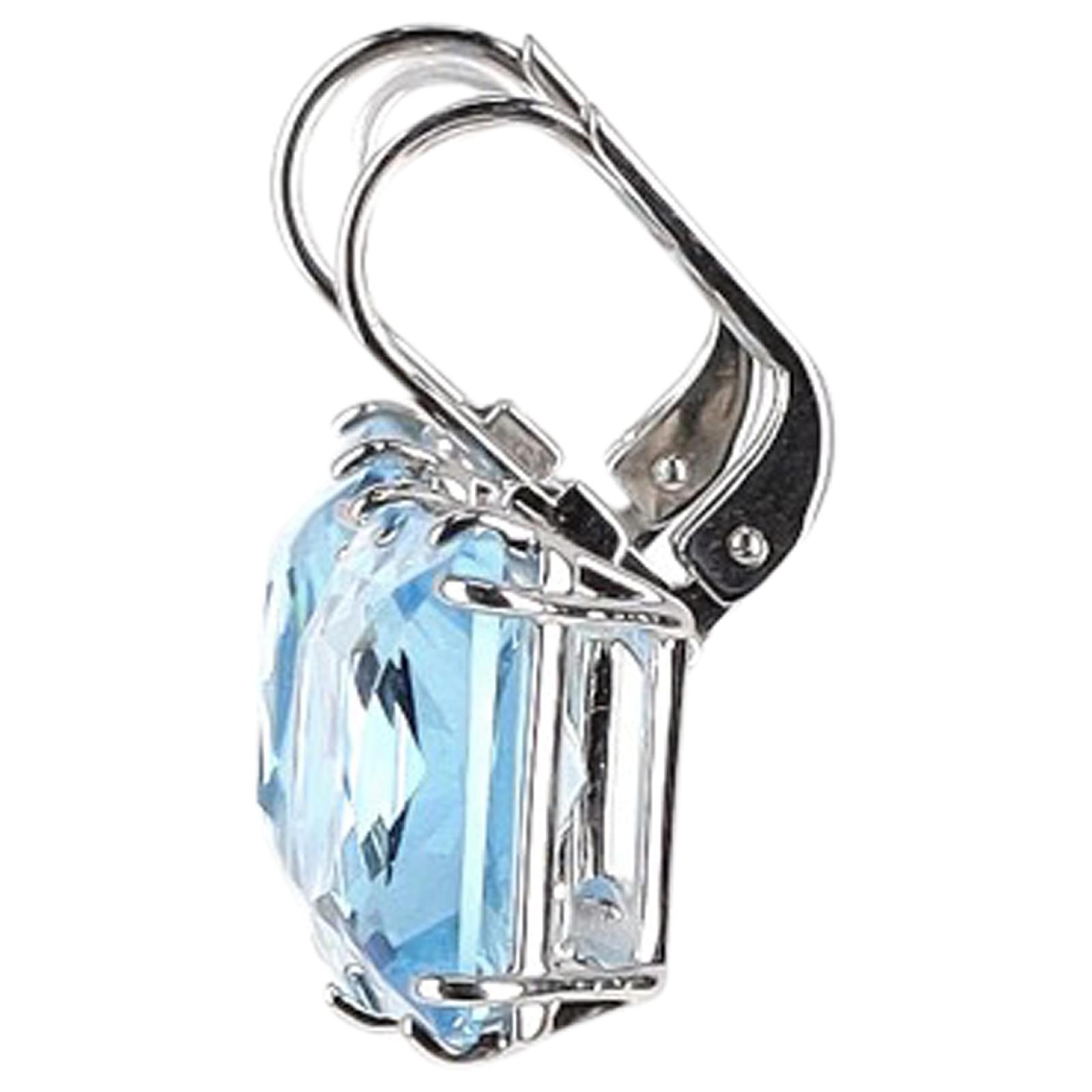 Swarovski Square Cut Millenia Drop Earrings in Blue Silver Rhodium