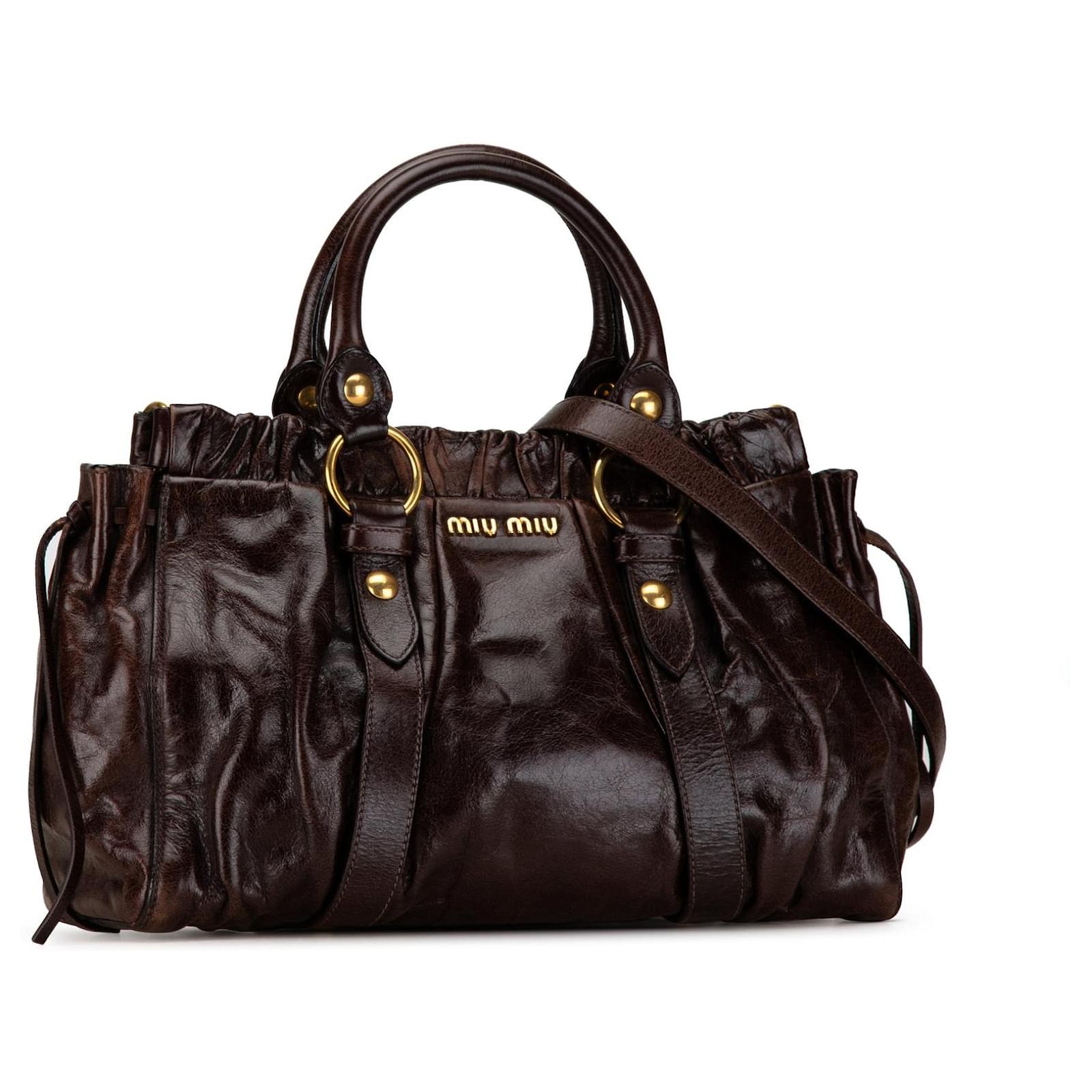 Sac à main Miu Miu Vitello Lux Gathered marron Cuir ref.JC1564296
