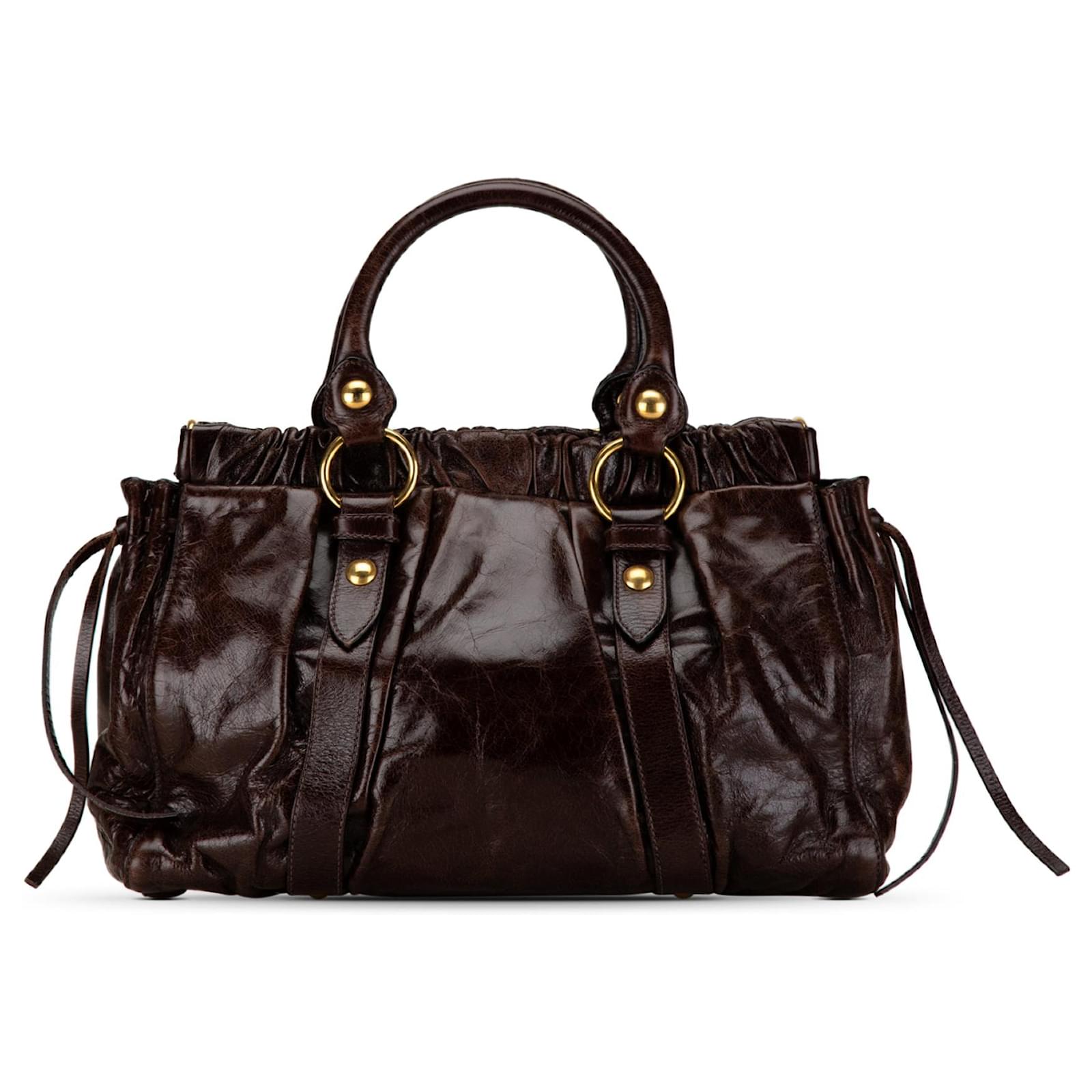 Braune Miu Miu Vitello Lux Gathered Tasche Leder ref.1564296