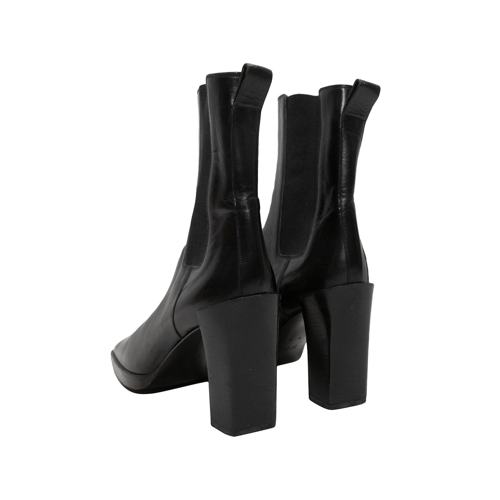 Vintage Black Gucci Square-Toe Ankle Boots Size 9B Leather ref