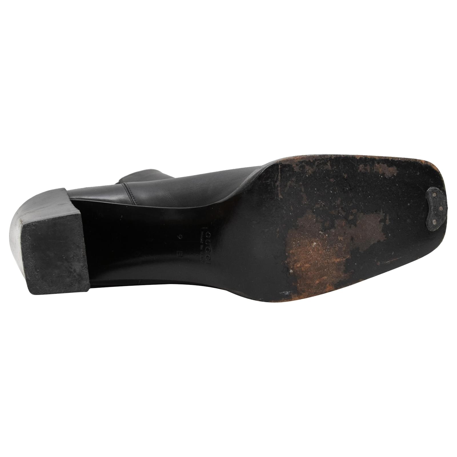 Vintage Black Gucci Square-Toe Ankle Boots Size 9B Leather ref