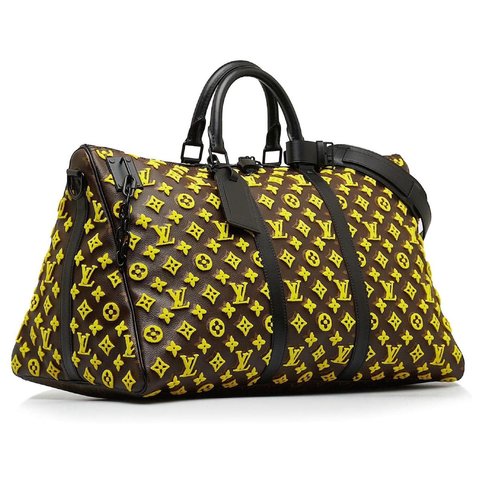 Keepall 50 Louis Vuitton travel bag yellow triangle Brown Cloth  ref.1571183