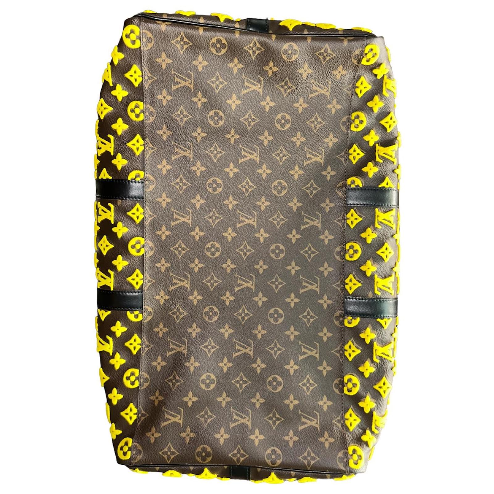 Keepall 50 Louis Vuitton travel bag yellow triangle Brown Cloth  ref.1571183
