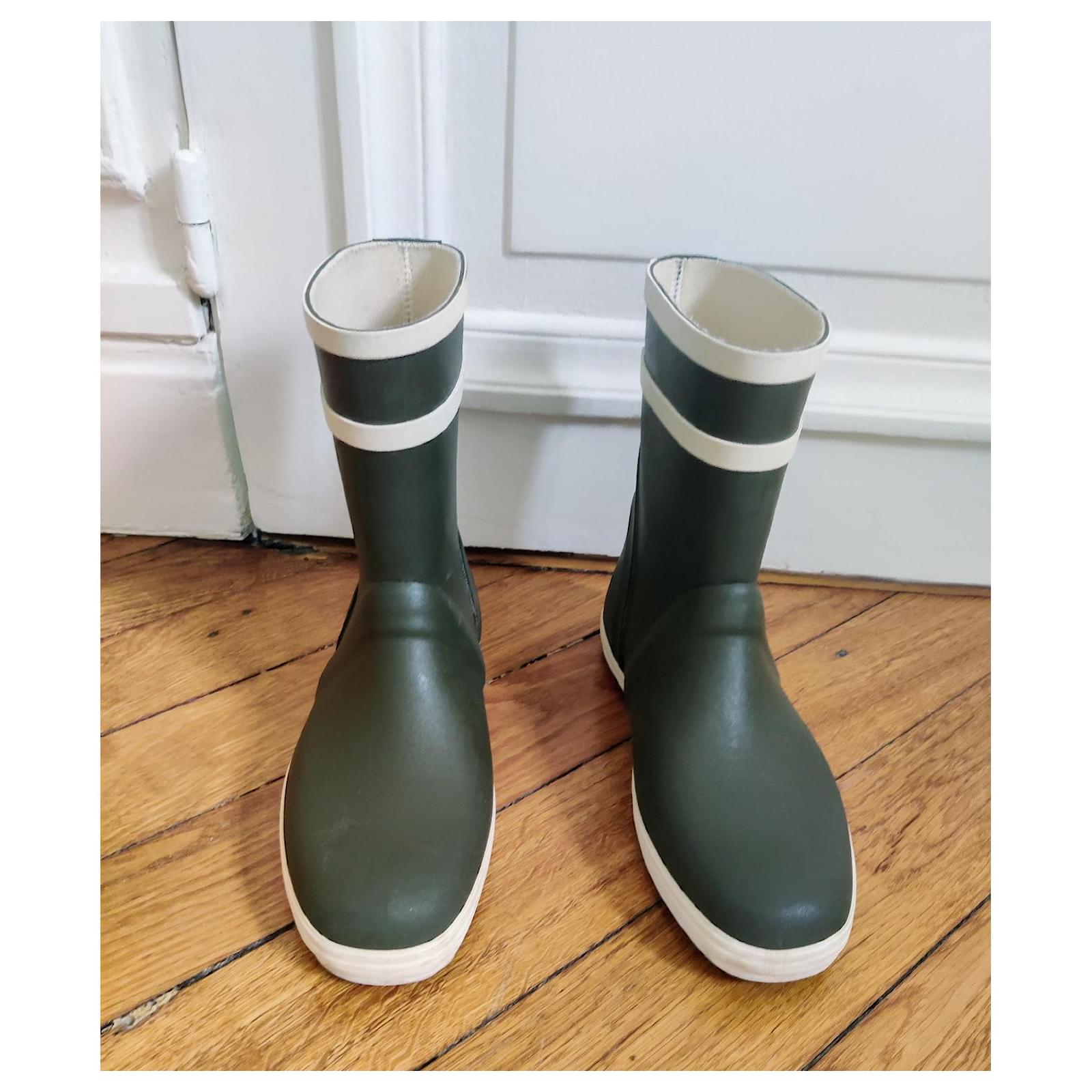 Celine Celine rain boots White Khaki Dark green Rubber ref.1571319 Joli Closet