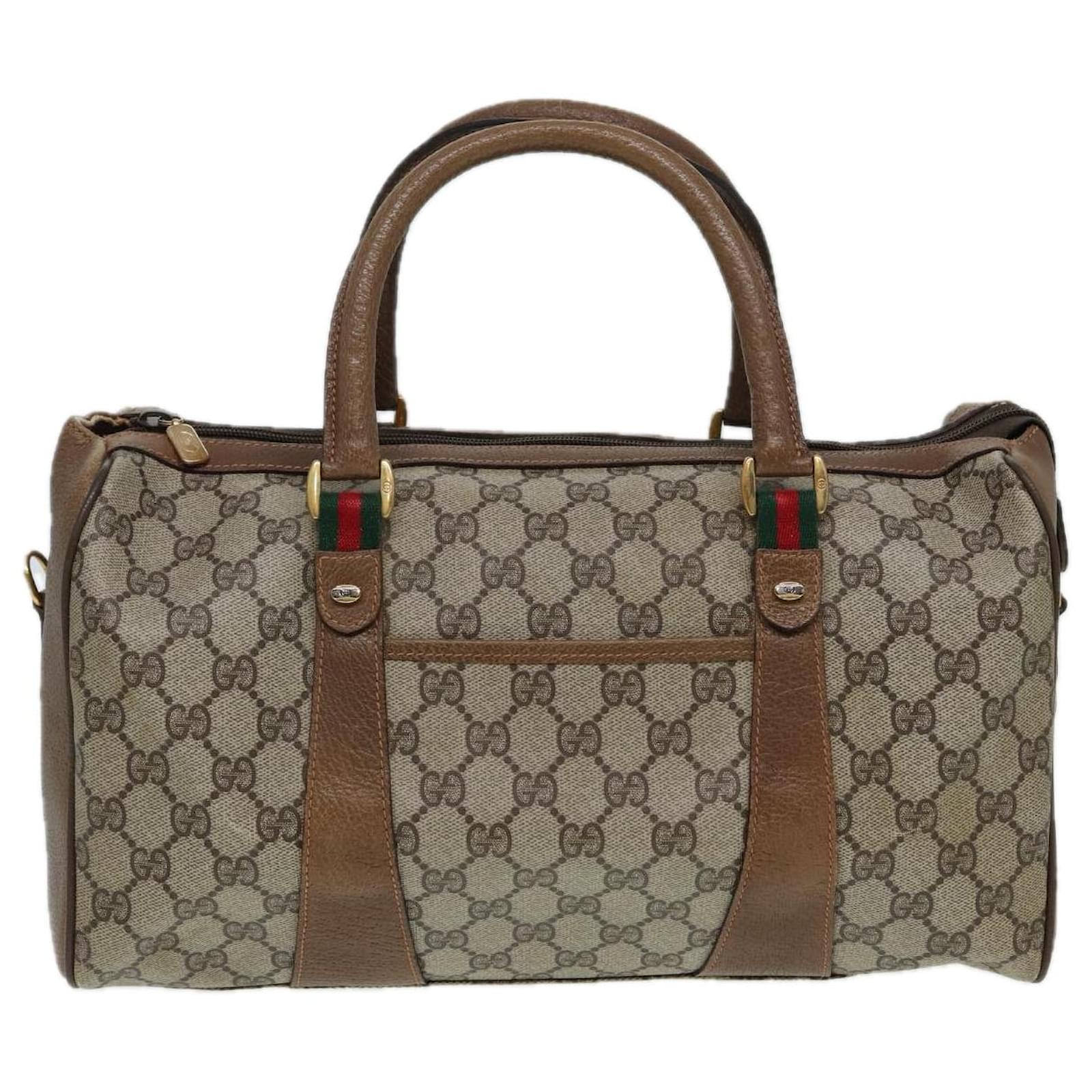 GUCCI GG Supreme Web Sherry Line Boston Bag PVC Beige Red 39