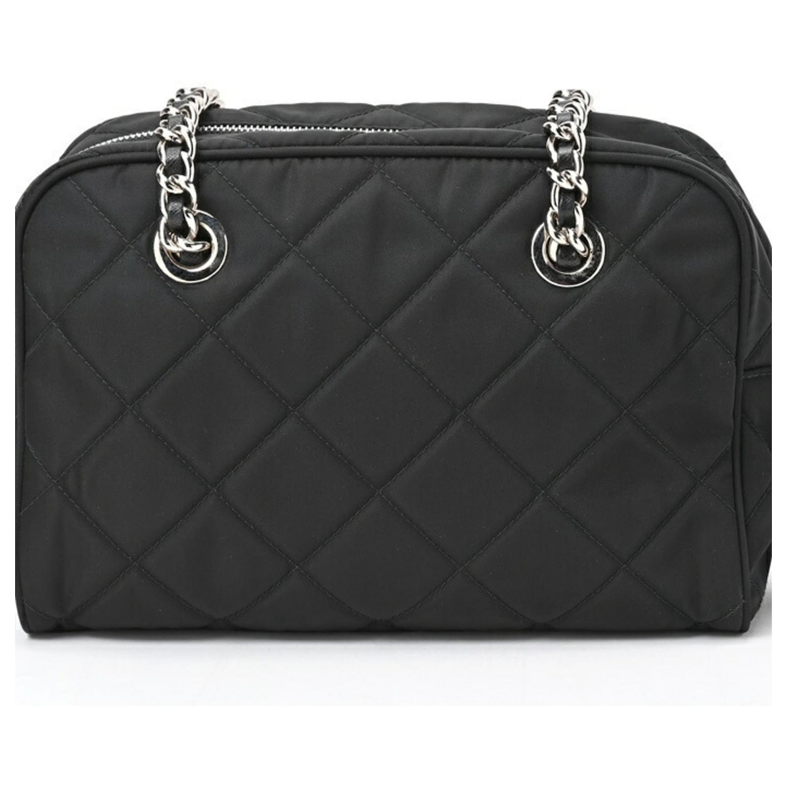 Prada Quilted Chain Shoulder Boston Bag Black Nylon ref