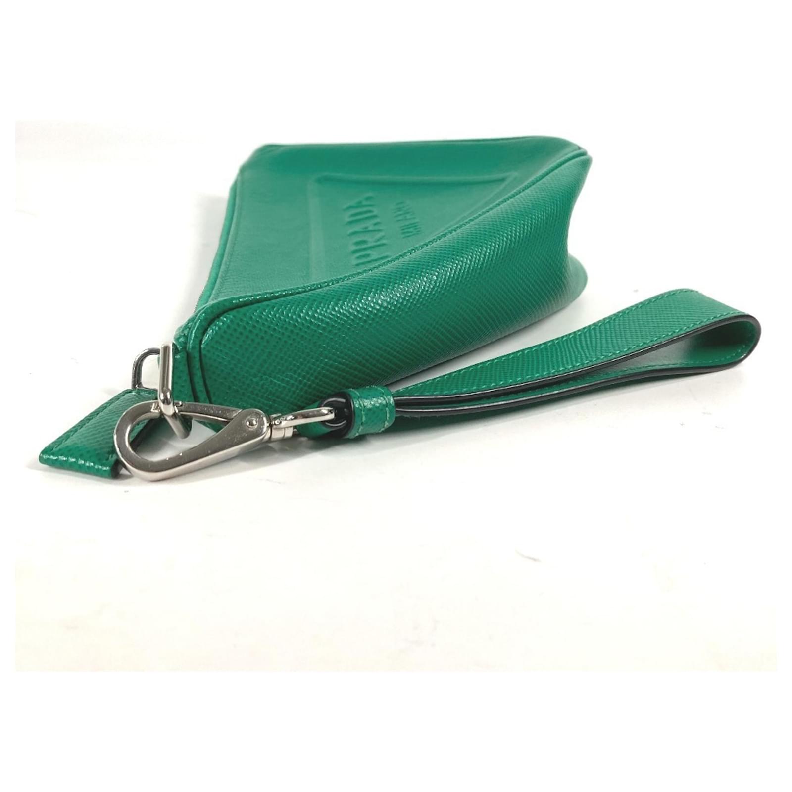 Saffiano Prada 2NE054 Embossed Triangle Plate Pouch Clutch