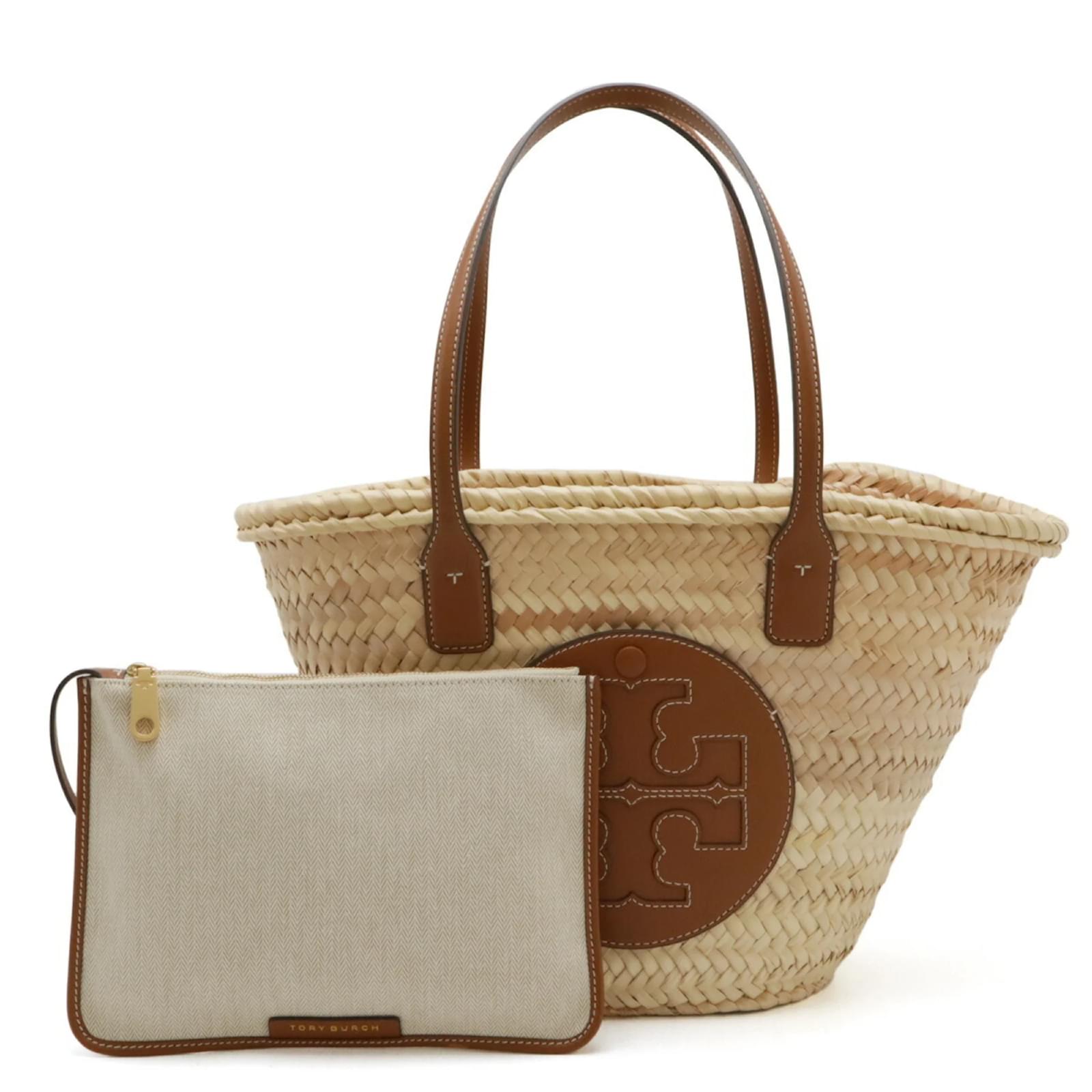 Sac fourre-tout Tory Burch Basket Cuir Paille Marron