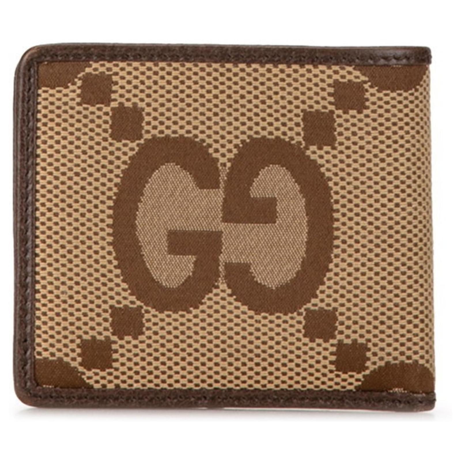 Gucci Jumbo GG Canvas Bi-fold Wallet Brown Beige Leather Cloth ref.1576429  - Joli Closet