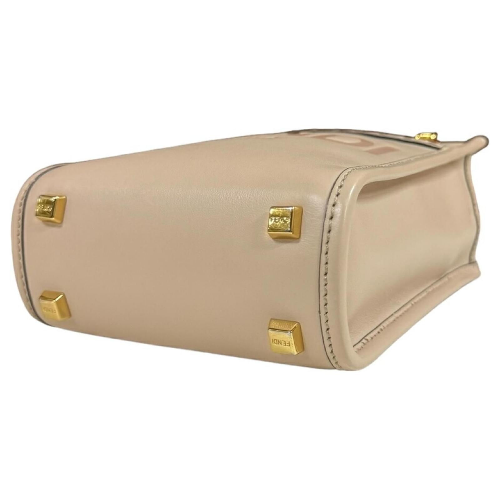 Fendi Sunshine Shopper Shoulder Bag Beige Leather ref