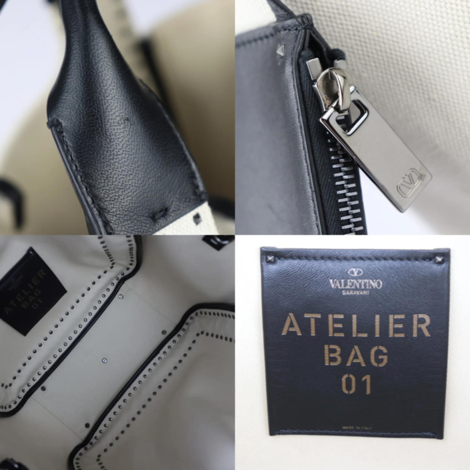 Valentino Garavani Atelier Bag Black Cream Leather Cloth ref Valentino Garavani Atelier Bag Black Cream Leather Cloth ref