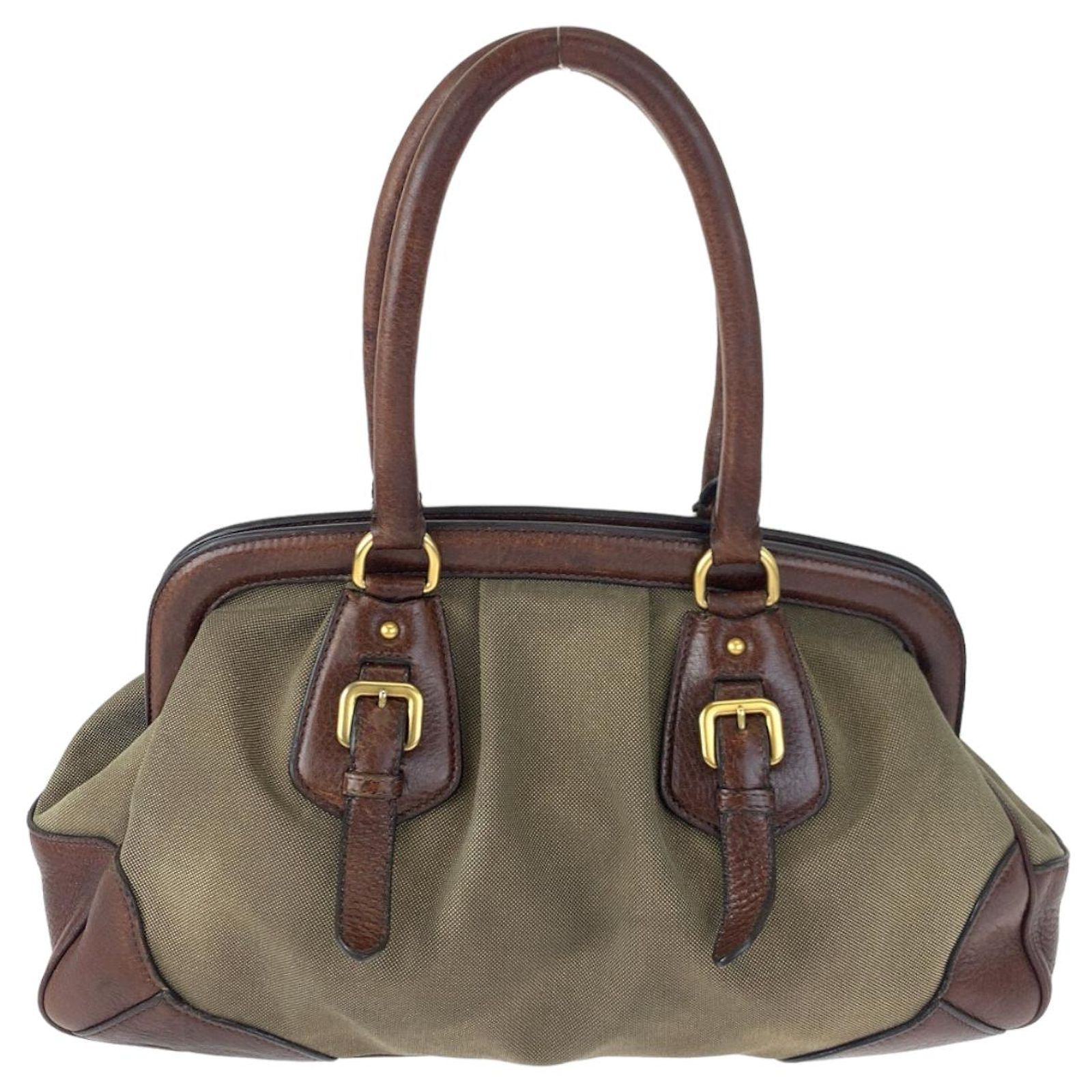 Prada Canvas/Leather Logo Jacquard Shoulder Bag Handbag Brown 