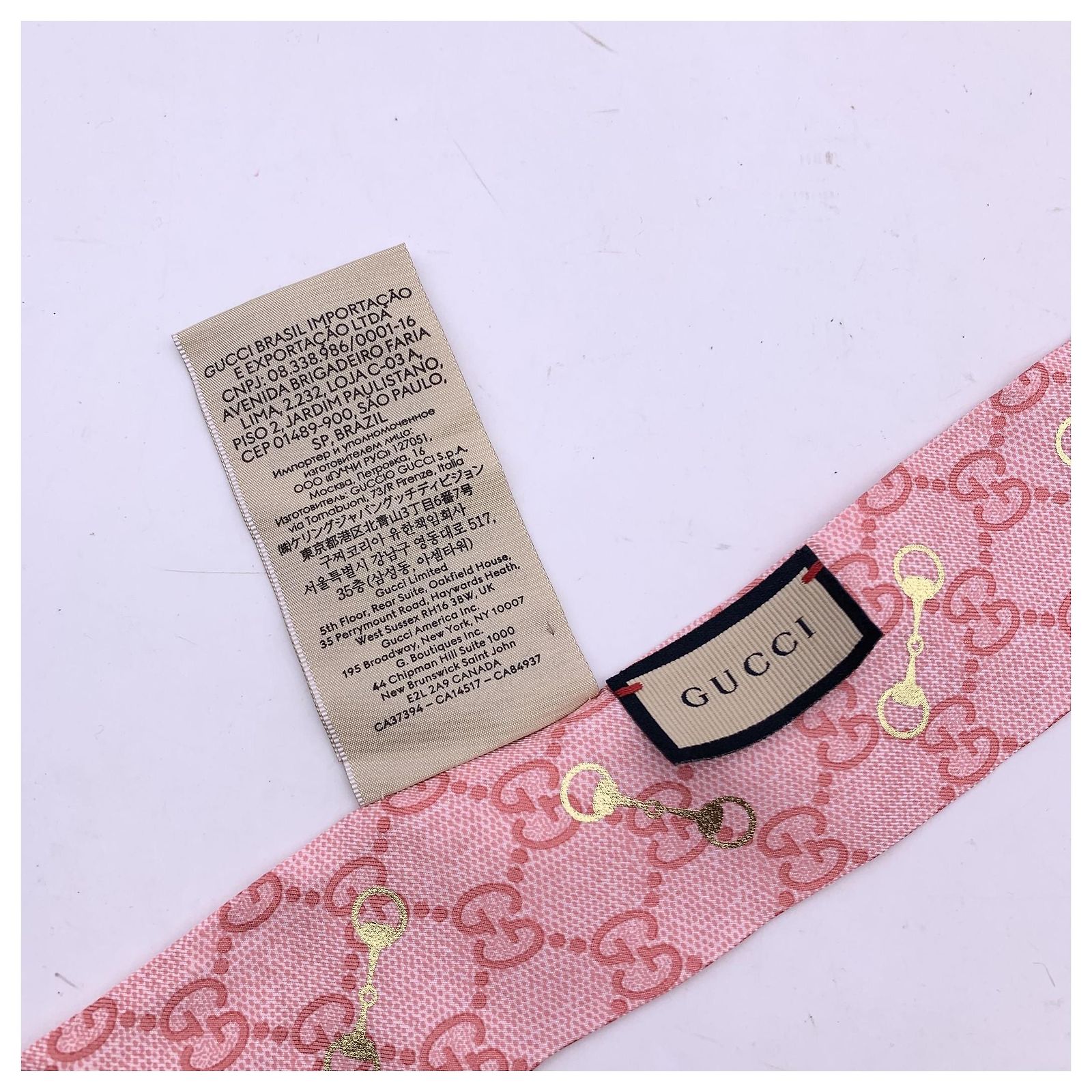Gucci Beige & Pink Monogram Silk Twilly Gucci Beige GG Monogram Silk Twilly Scarf With Heart Charm main image 2