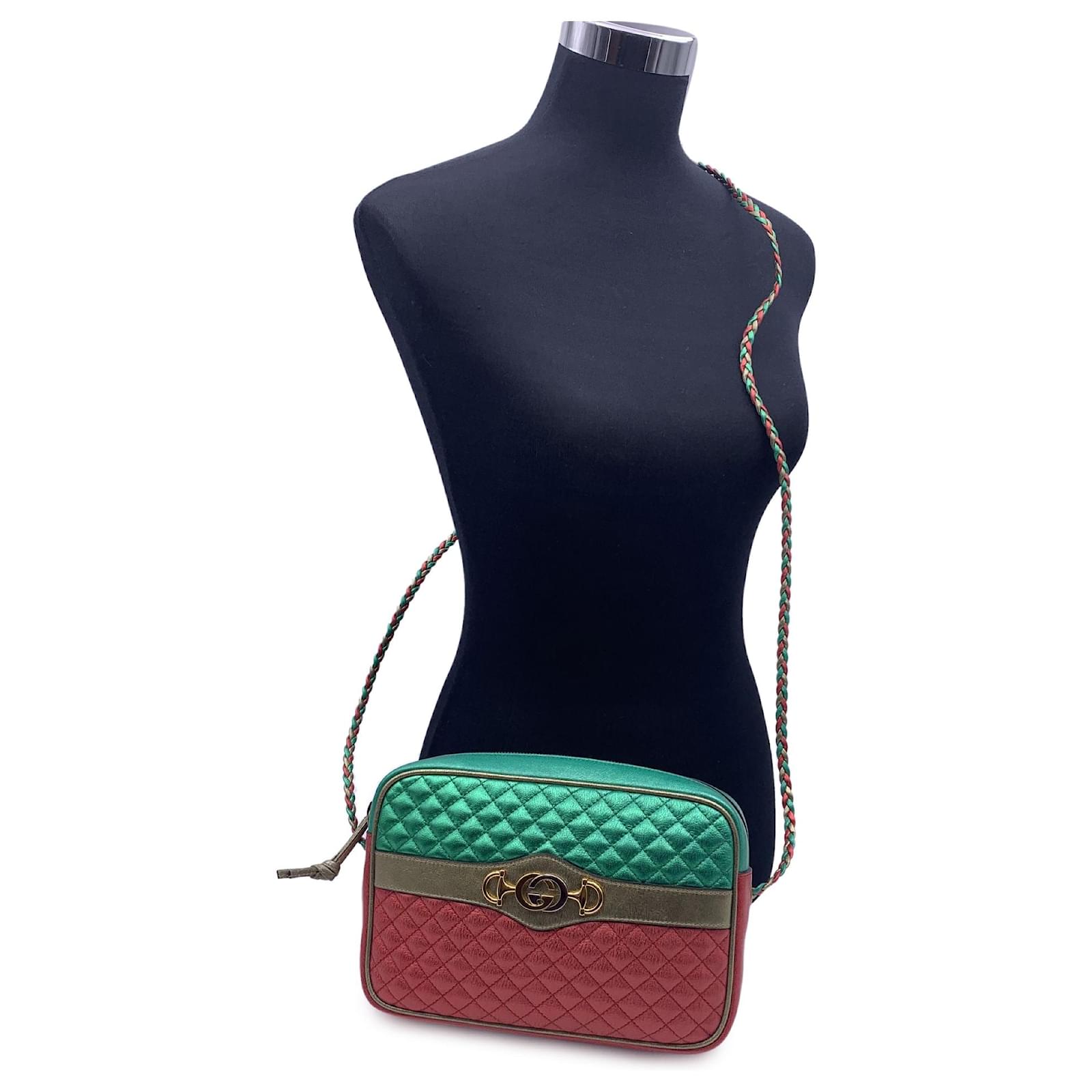 バッグ zumi Gucci Green and Red Metallic Quilted Leather Zumi Shoulder