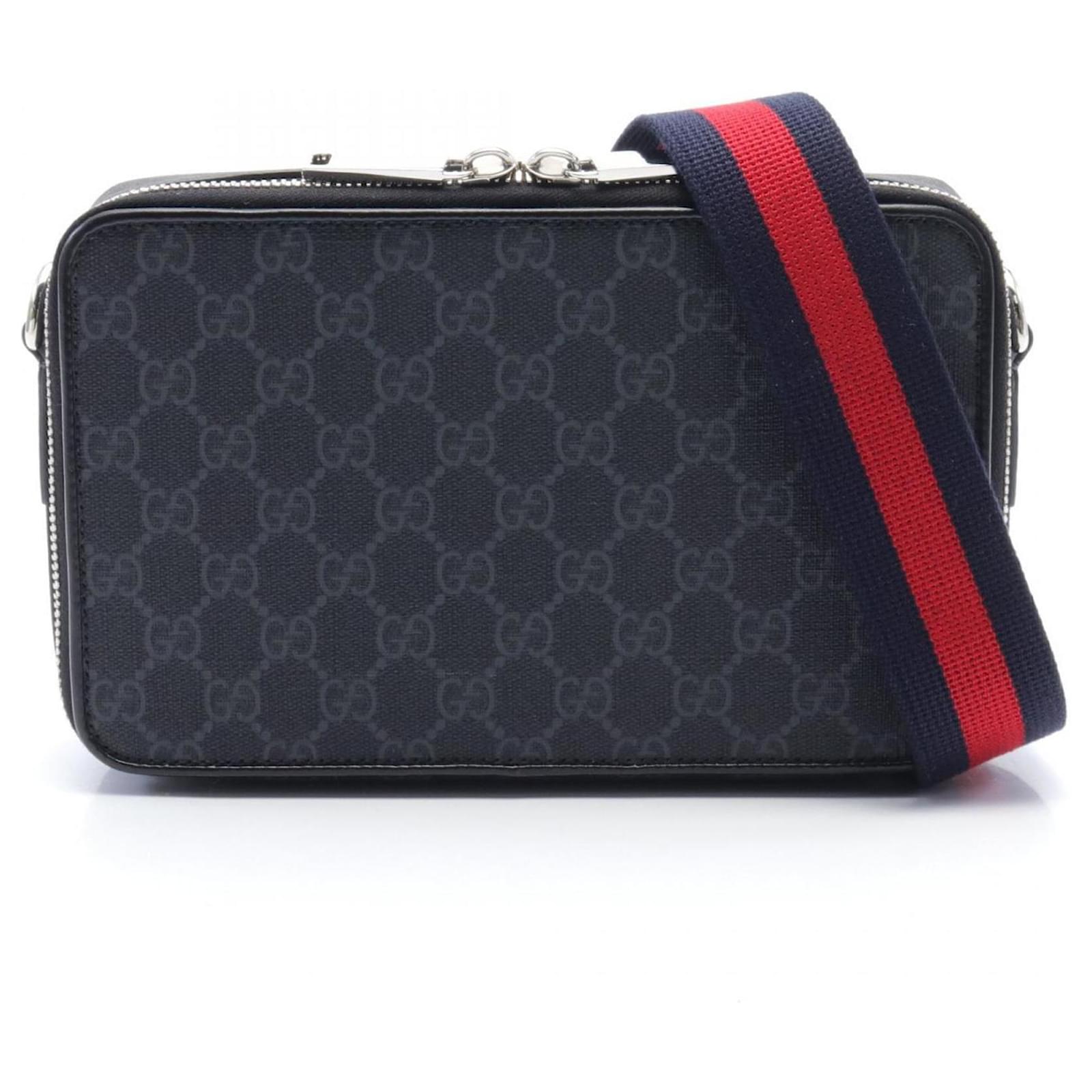 Gucci GG Supreme Shoulder Bag Black Leather Cloth Plastic