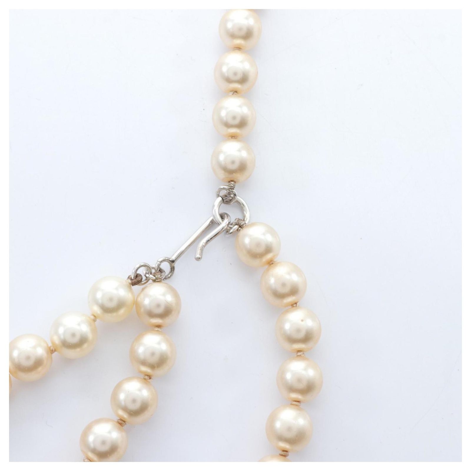 Chanel Coco Mark Metal Faux Pearl Belt Silvery White ref  display picture 1