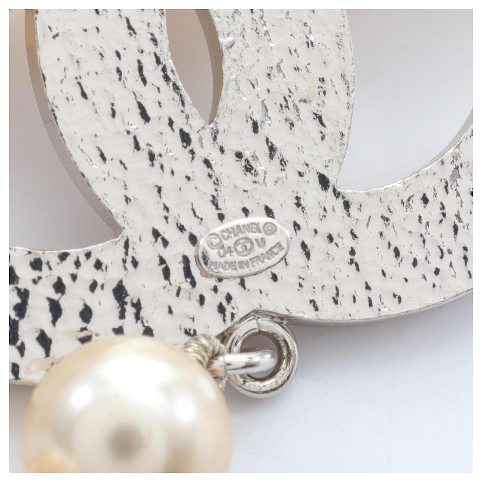 Chanel Coco Mark Metal Faux Pearl Belt Silvery White ref  display picture 3