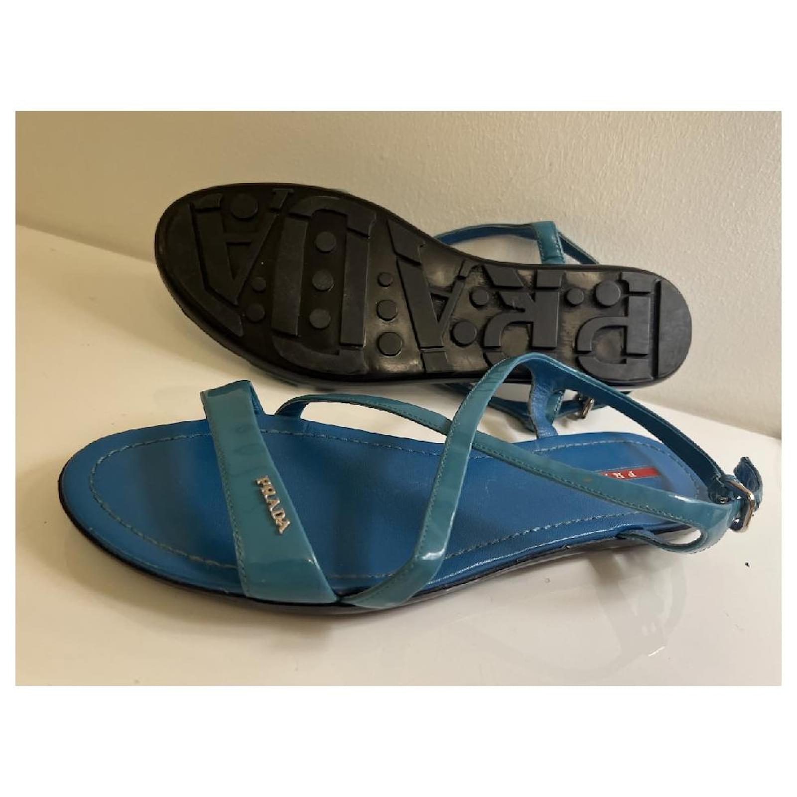 Prada Sport Slingback Sandals in Blue Patent Leather Light