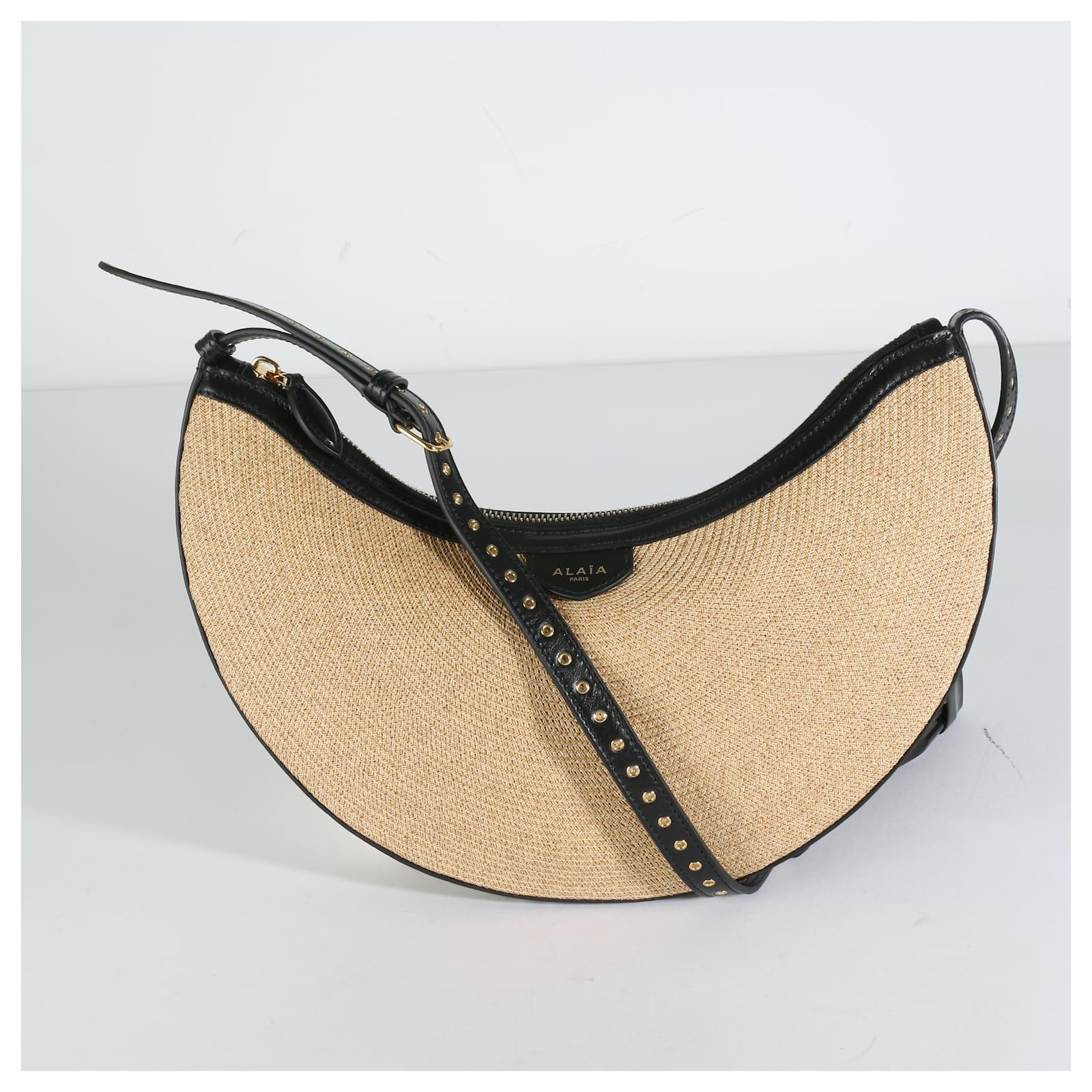 Alaïa Alaia Black Beige Paper Straw One Piece Demi Lune Bag