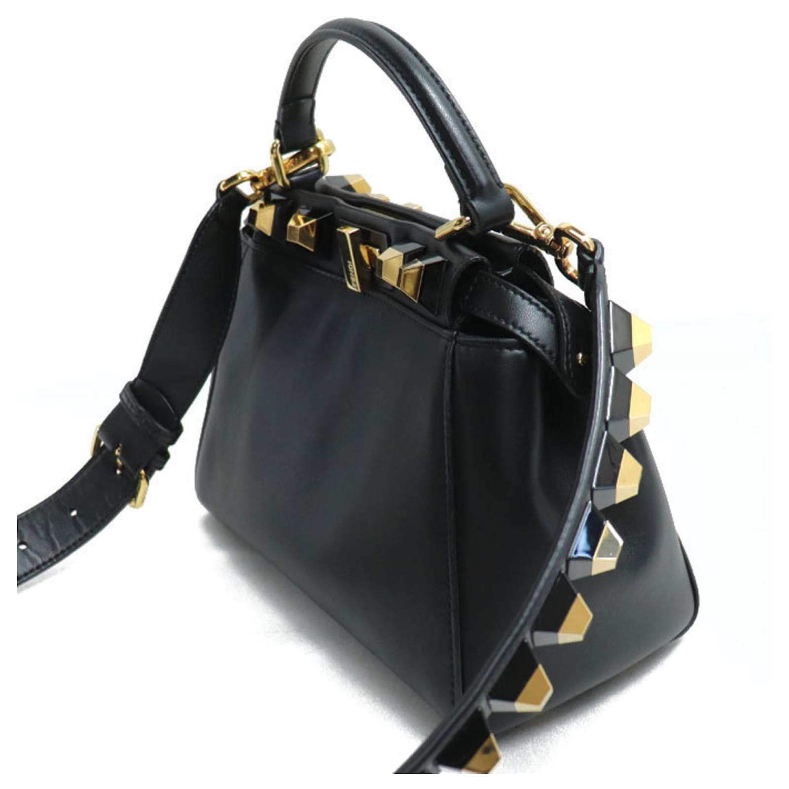Fendi Peekaboo Studded 2-Way Shoulder Bag Black Leather ref