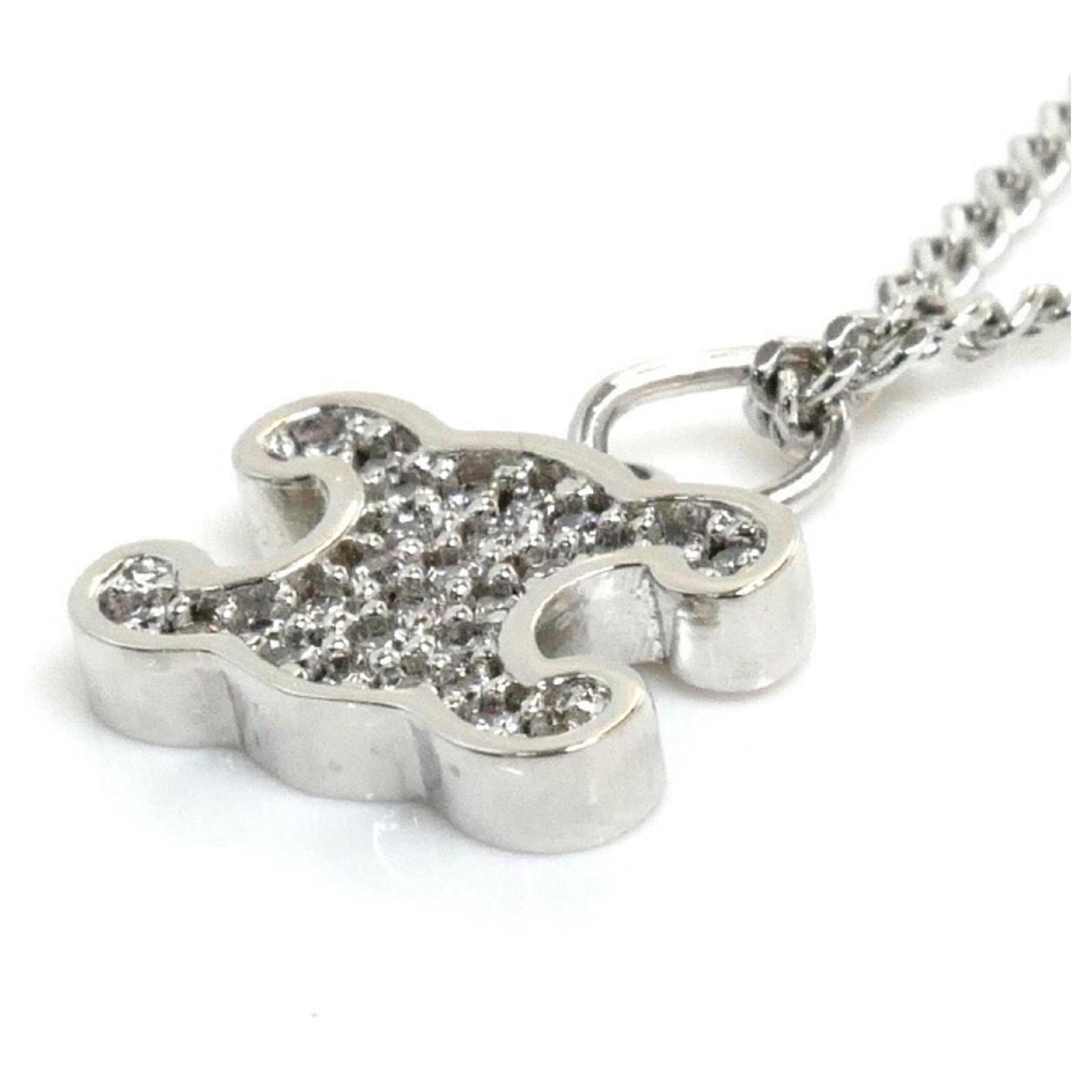 【Celine】Triomphe Rhinestone Necklace Brass Crystals Silver CELINE Necklace Brass Crystal Triomphe Rhinestone Necklace