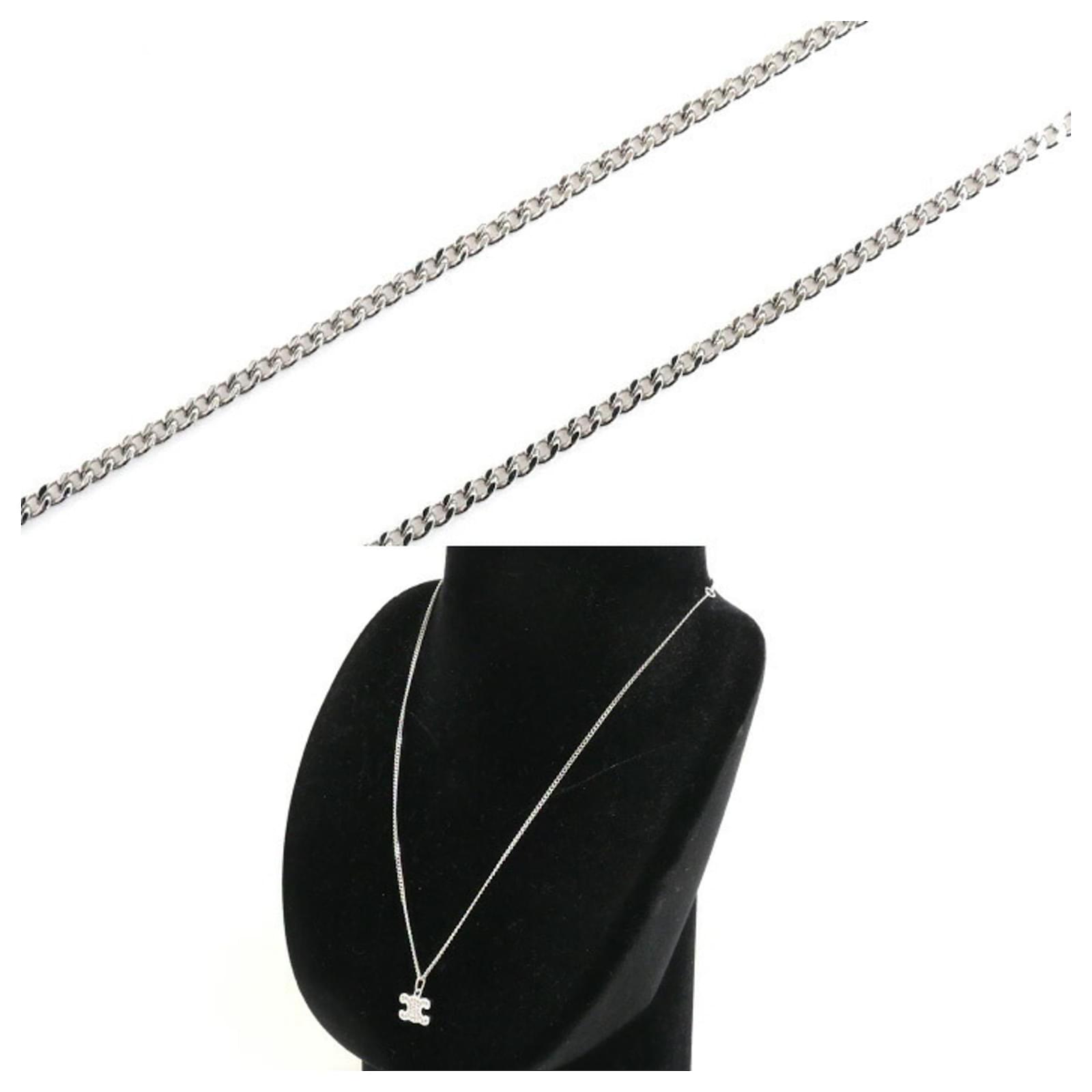 希少✨CELINE Triumph Rhinestone necklace Céline Celine Triomphe Rhinestone Necklace Golden Metal ref