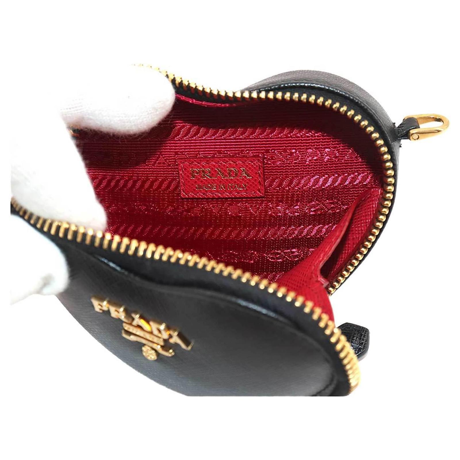 Prada Saffiano Heart Chain Pouch Black Leather Joli