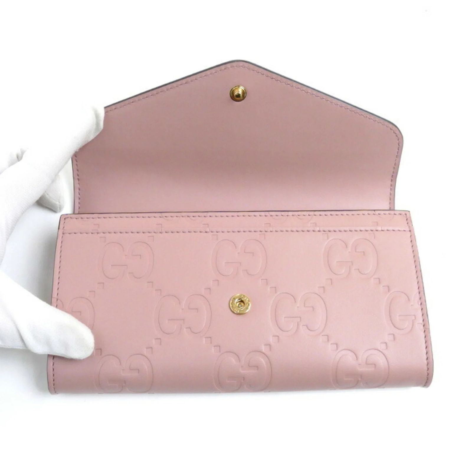 GUCCI GG Continental Long Wallet Pink Beige Leather ref 