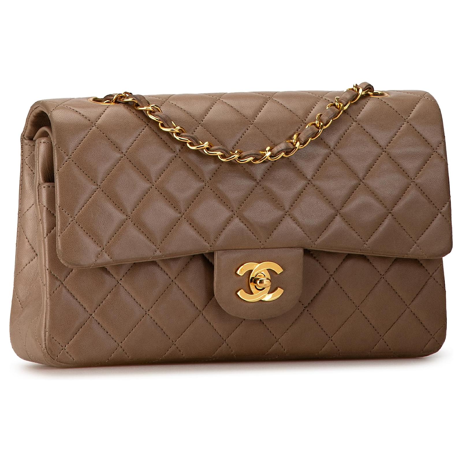 Chanel Brown Medium Classic Lambskin Double Flap Light brown