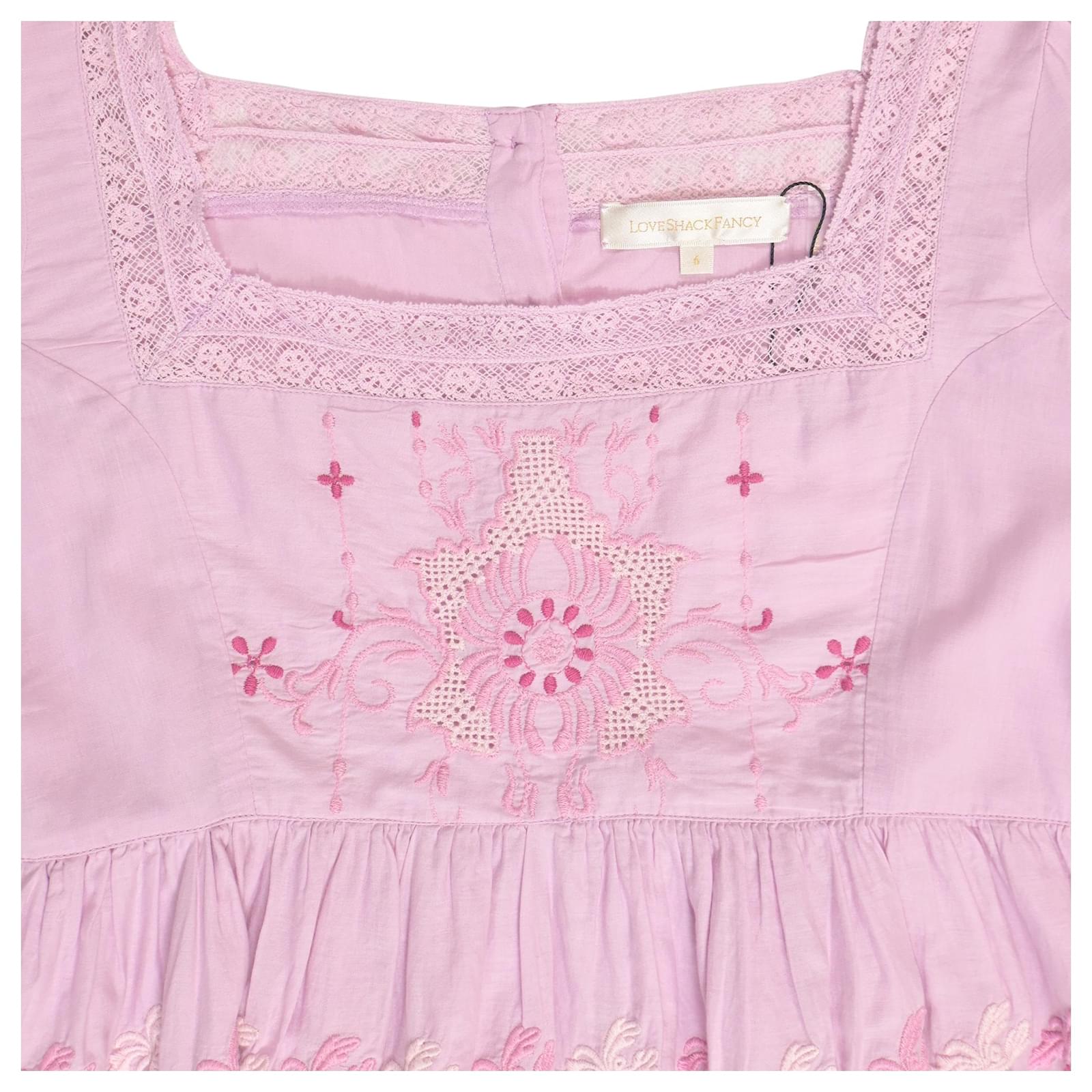 LoveShackFancy Freja Mini Dress in Light Pink Cotton Brown ref.1584834 -  Joli Closet