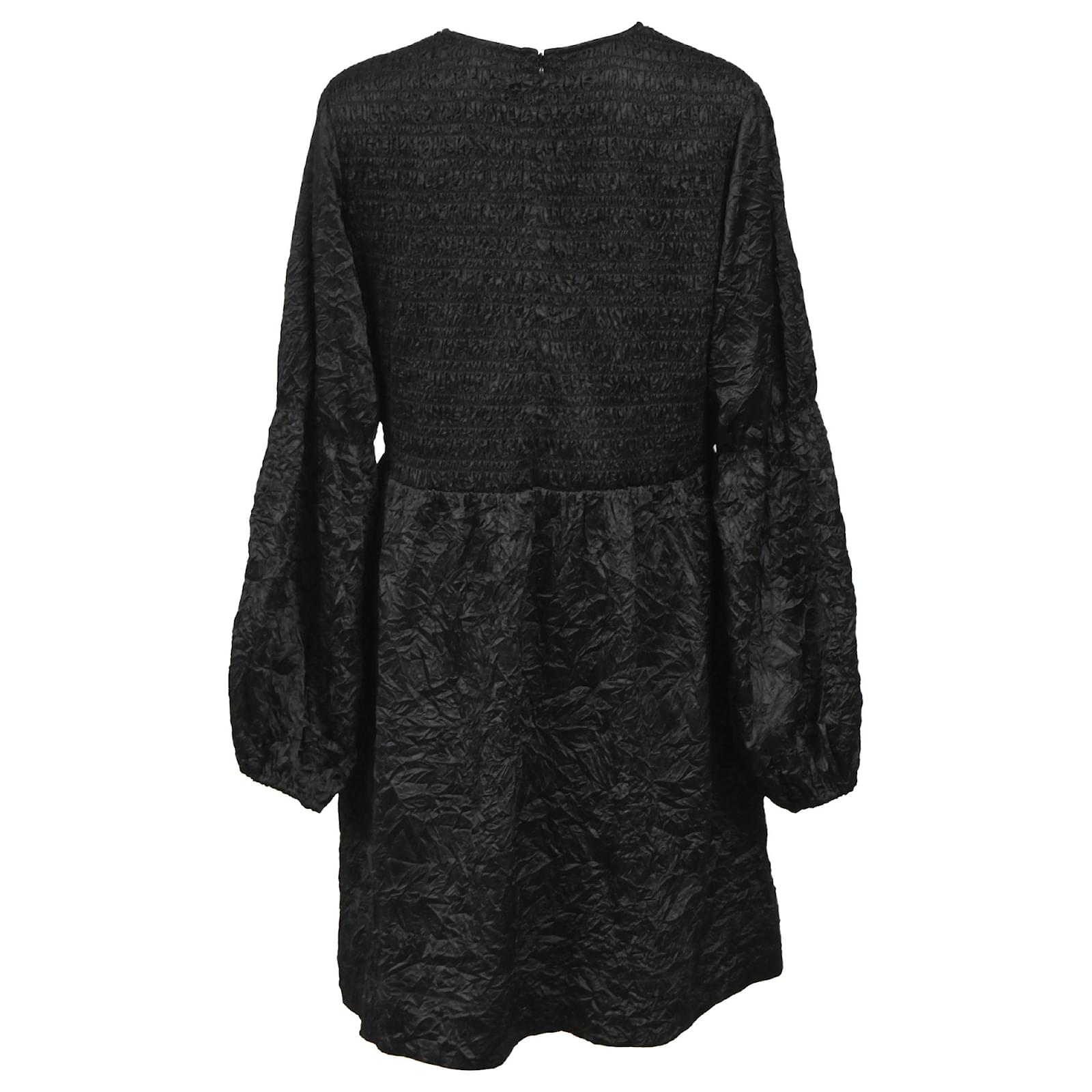 Ganni gerafftes Mini-Kleid aus recyceltem Polyester in Schwarz ref