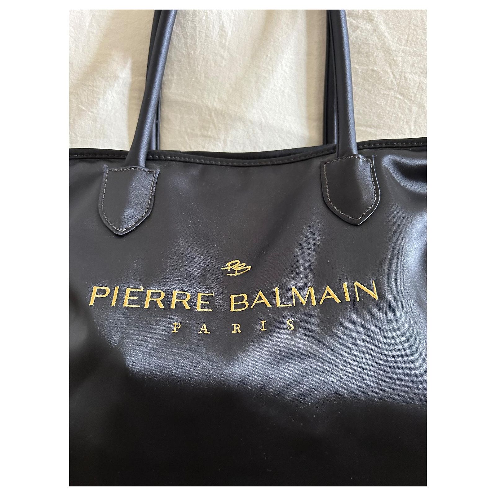 Sac à Main Pierre Balmain Vintage - Tissu Matelassé Noir & Simili Cuir Beige - Occasion Parfait état